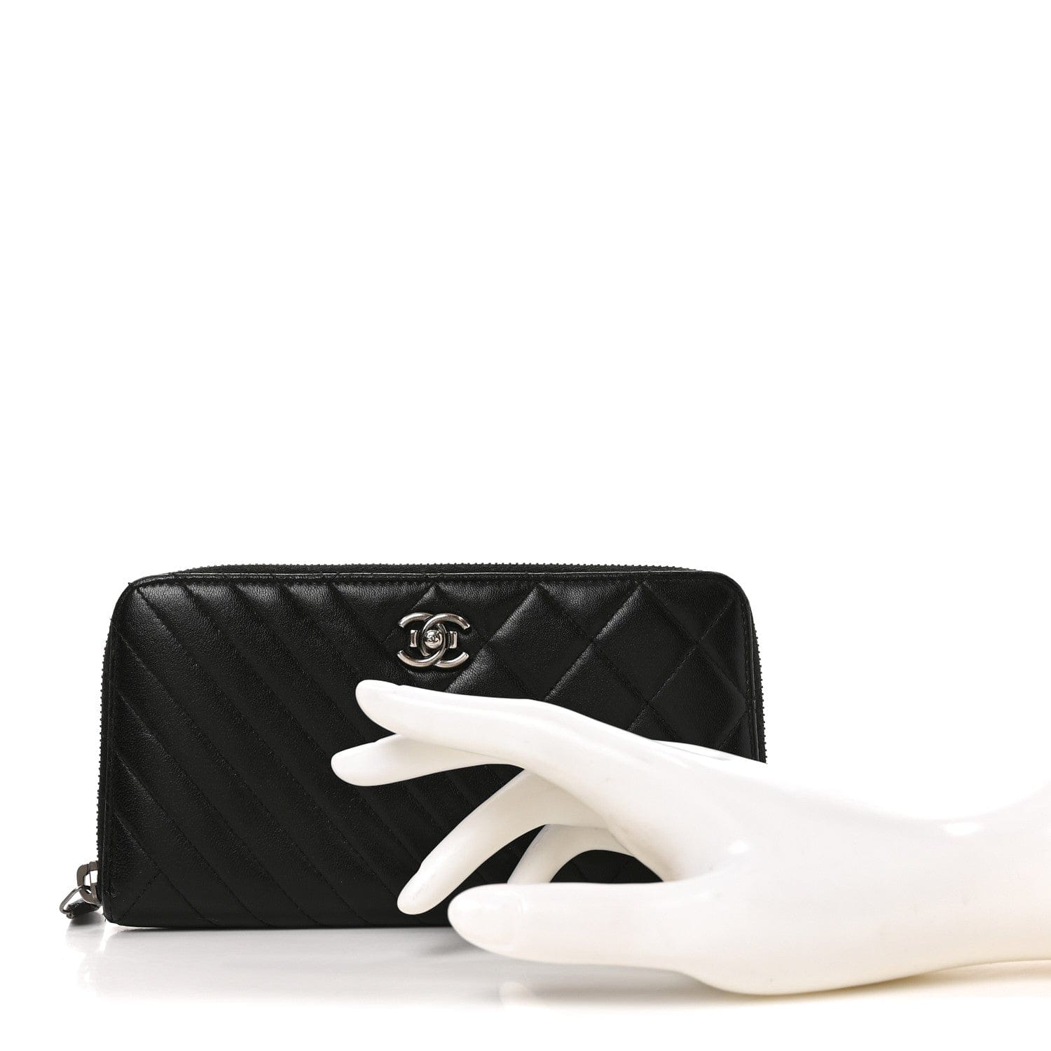 Chanel Glazed Calfskin Quilted Small Coco Boy Zip Around Wallet Black