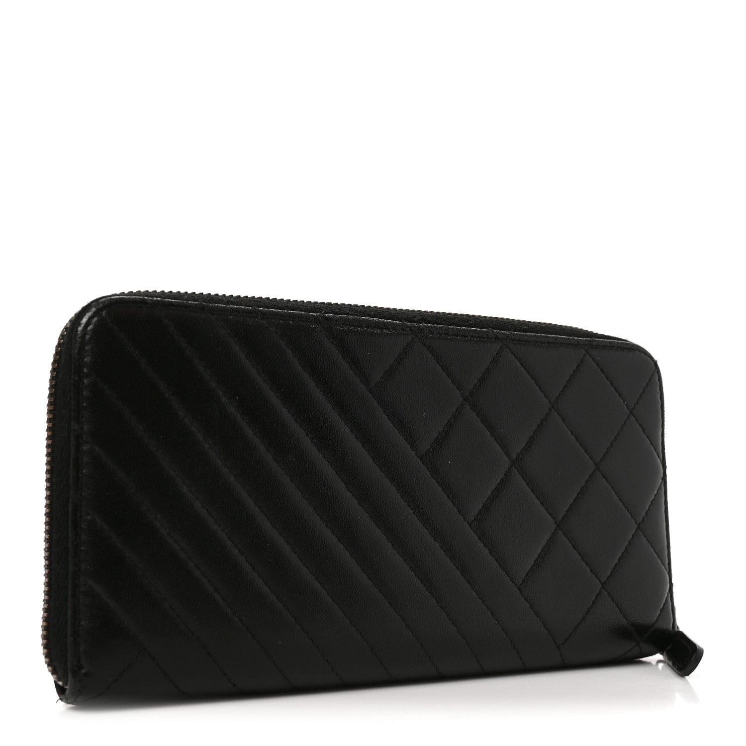 Chanel Glazed Calfskin Quilted Small Coco Boy Zip Around Wallet Black