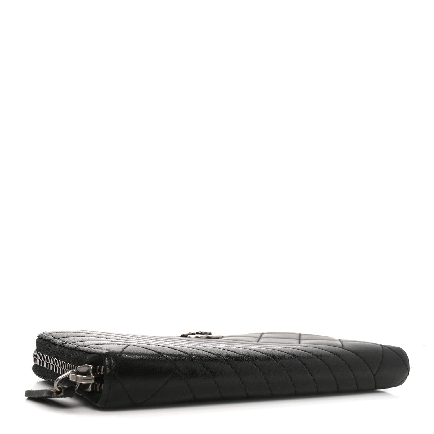 Chanel Glazed Calfskin Quilted Small Coco Boy Zip Around Wallet Black