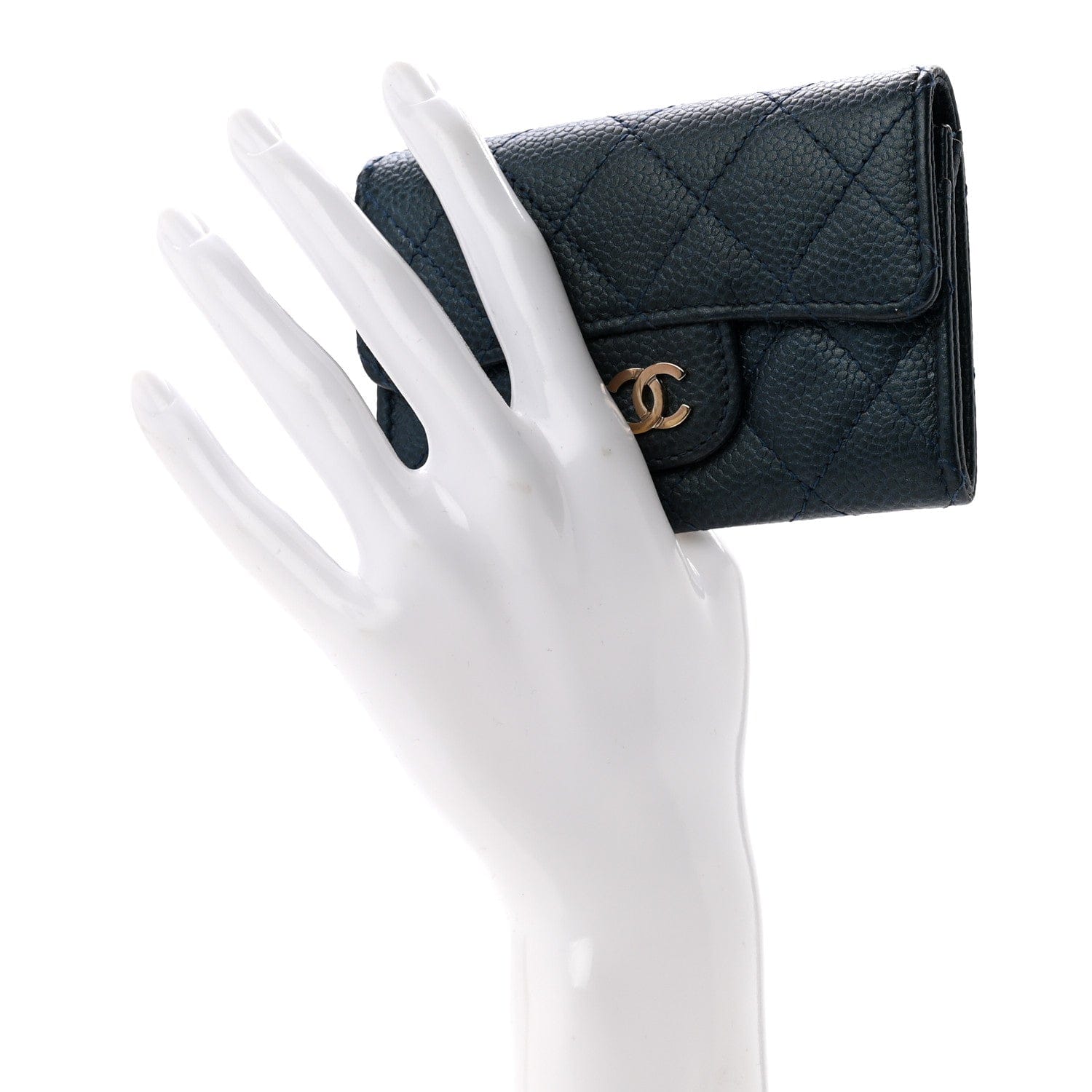Chanel Metallic Caviar Quilted Flap Card Holder Dark Blue
