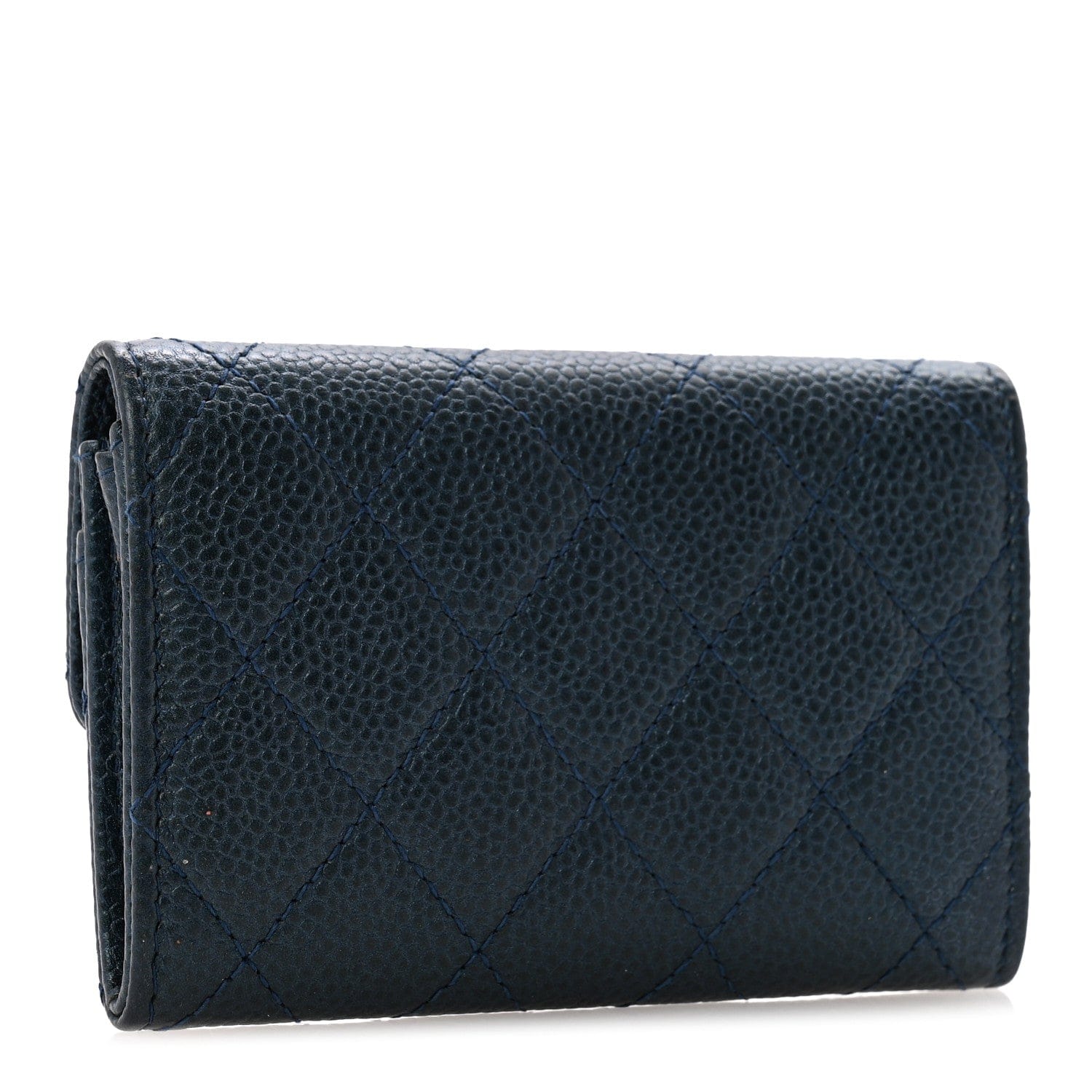 Chanel Metallic Caviar Quilted Flap Card Holder Dark Blue