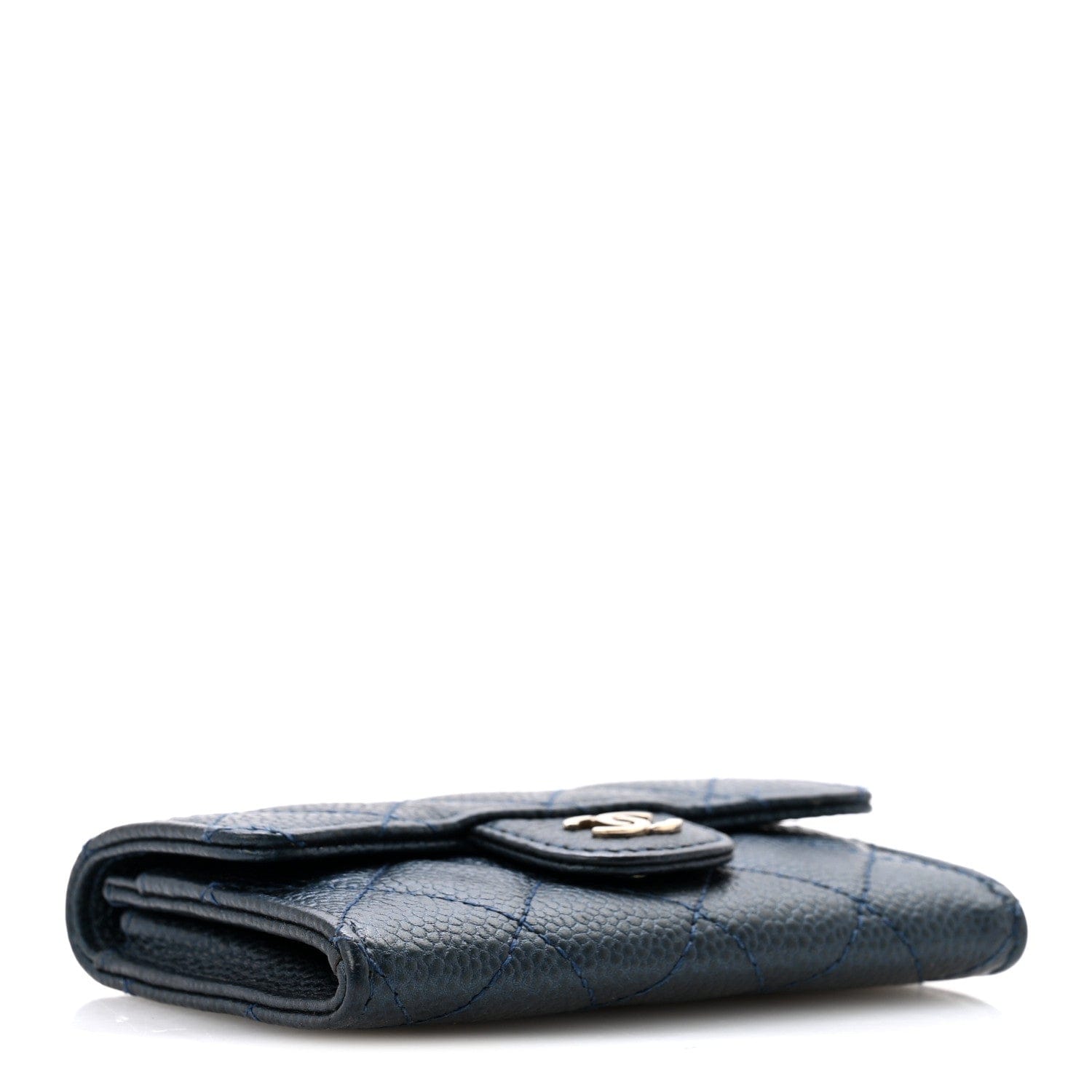 Chanel Metallic Caviar Quilted Flap Card Holder Dark Blue