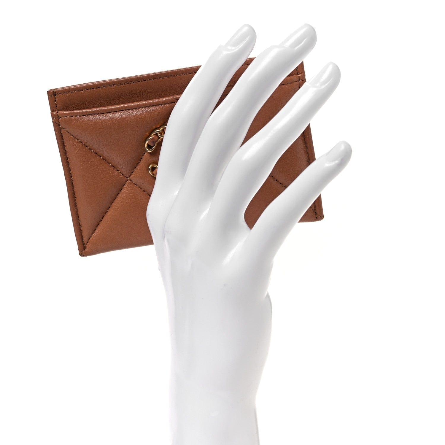 Chanel Lambskin Quilted Chanel 19 Card Holder Brown