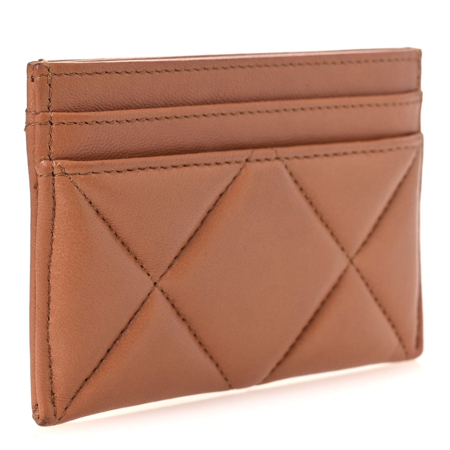 Chanel Lambskin Quilted Chanel 19 Card Holder Brown