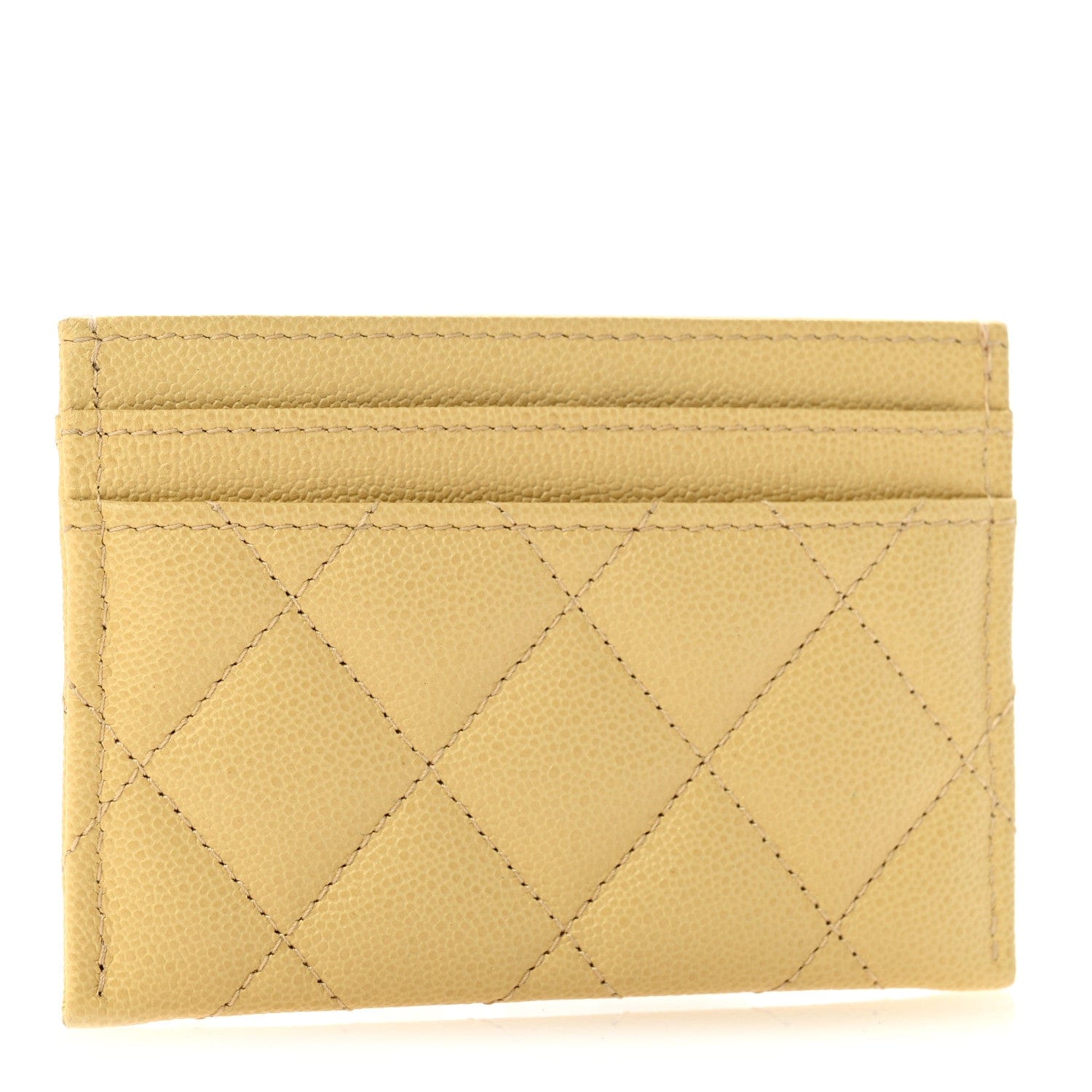 Chanel Caviar Quilted Studded CC Card Holder Yellow