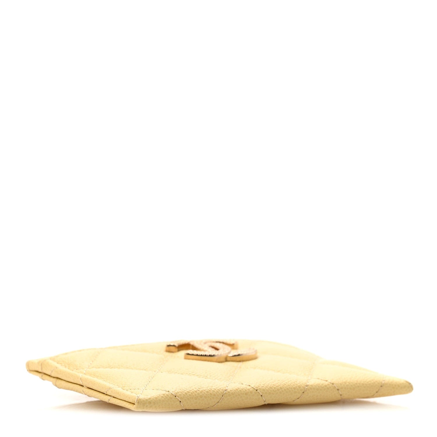 Chanel Caviar Quilted Studded CC Card Holder Yellow