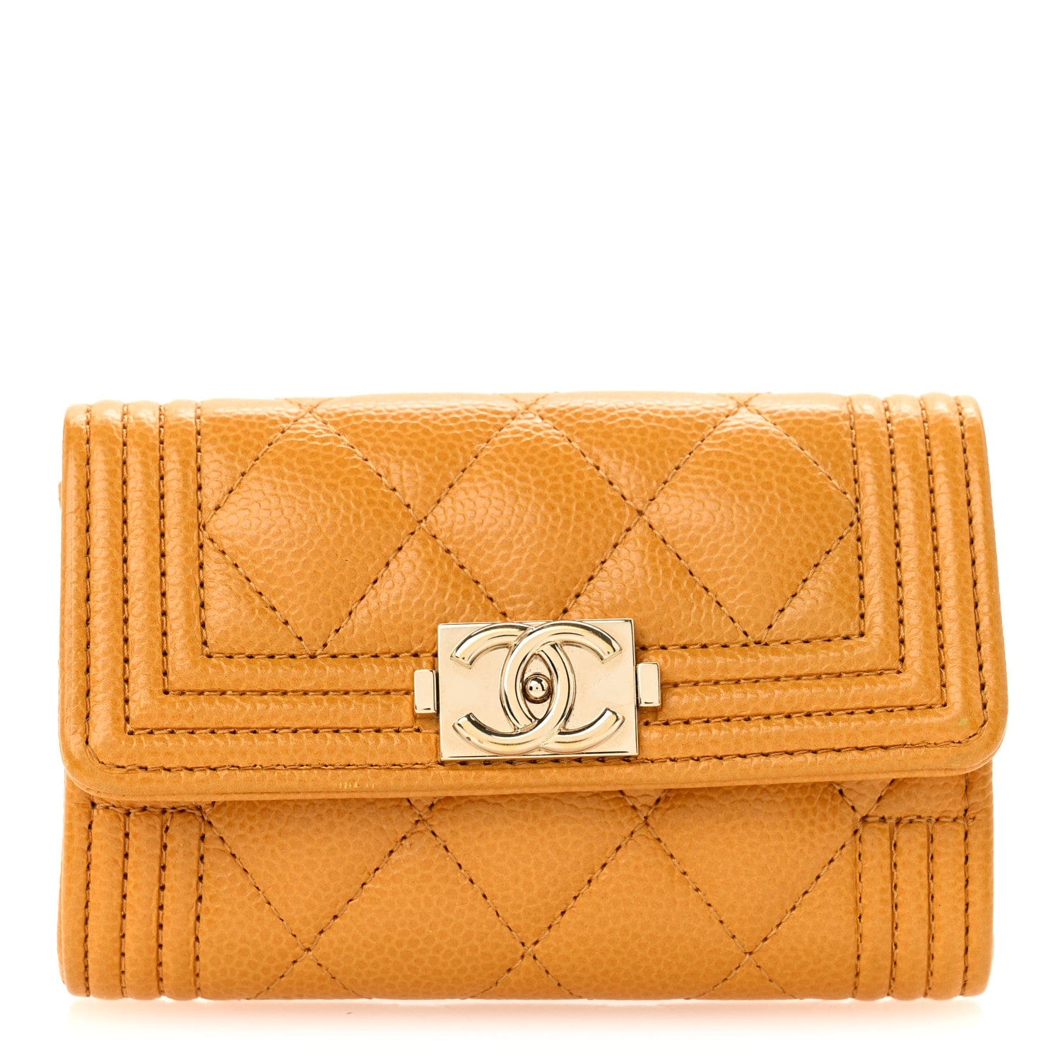 Chanel Caviar Quilted Boy Flap Card Holder Yellow