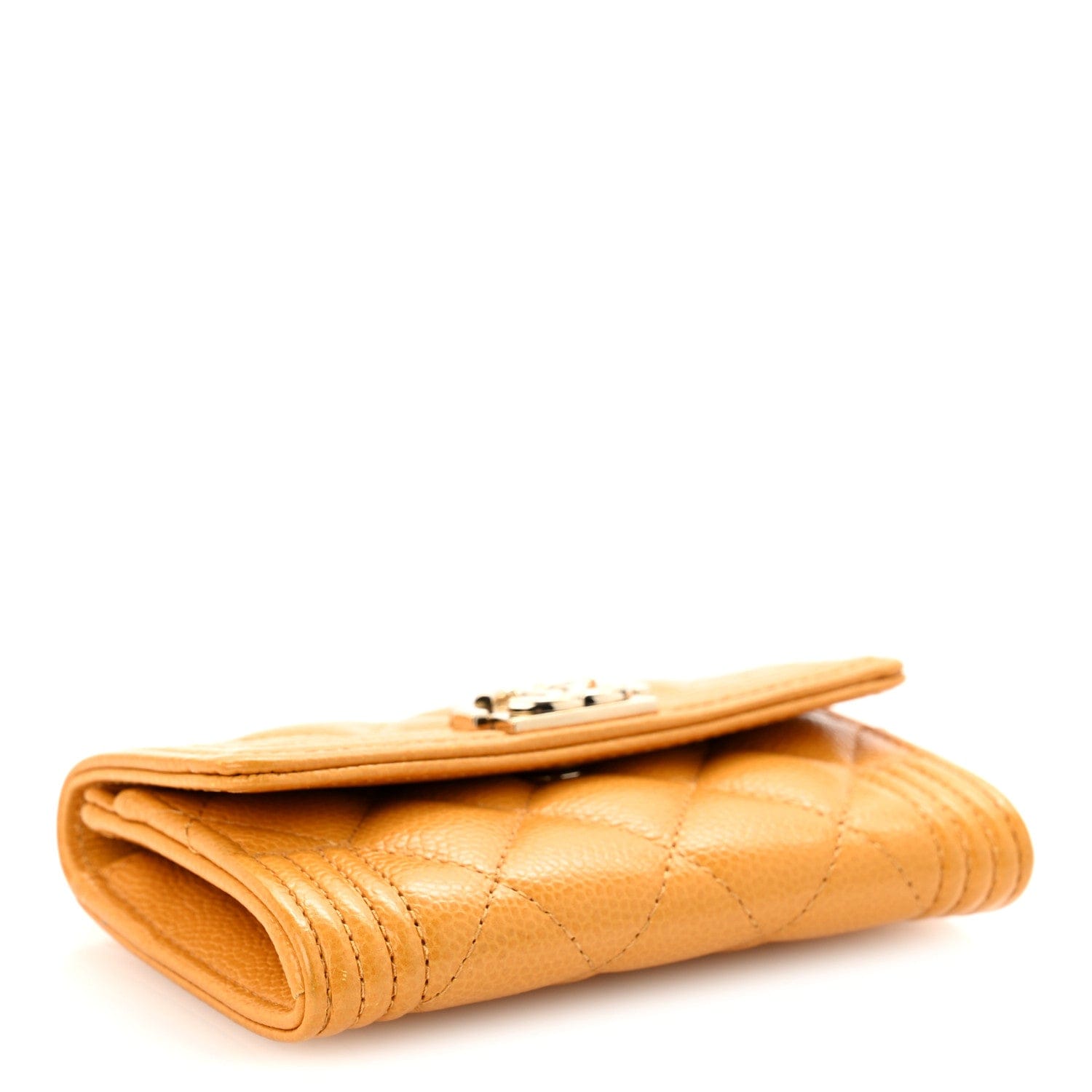 Chanel Caviar Quilted Boy Flap Card Holder Yellow