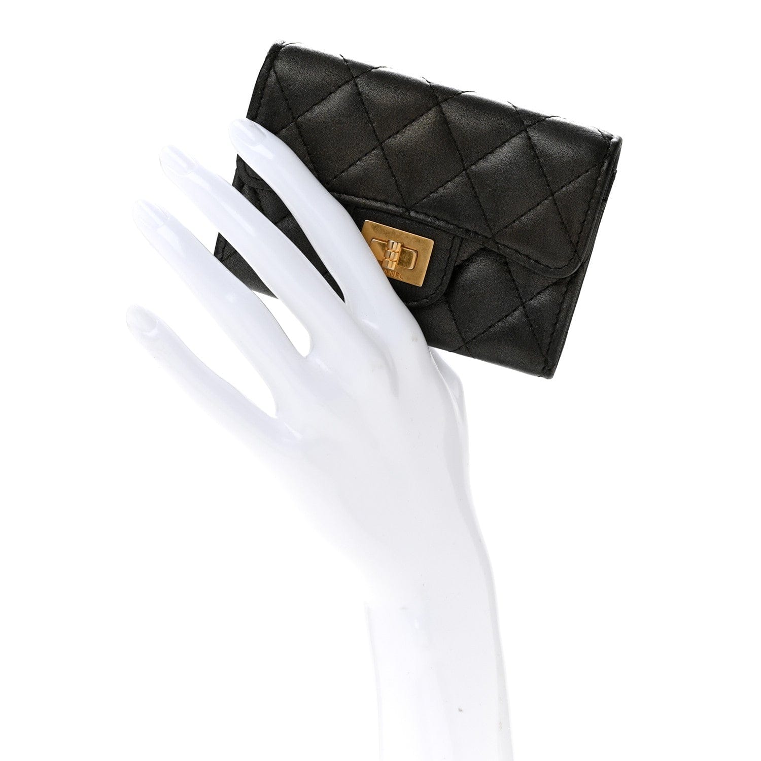 Chanel Metallic Calfskin Quilted Reissue Card Holder Wallet Charcoal