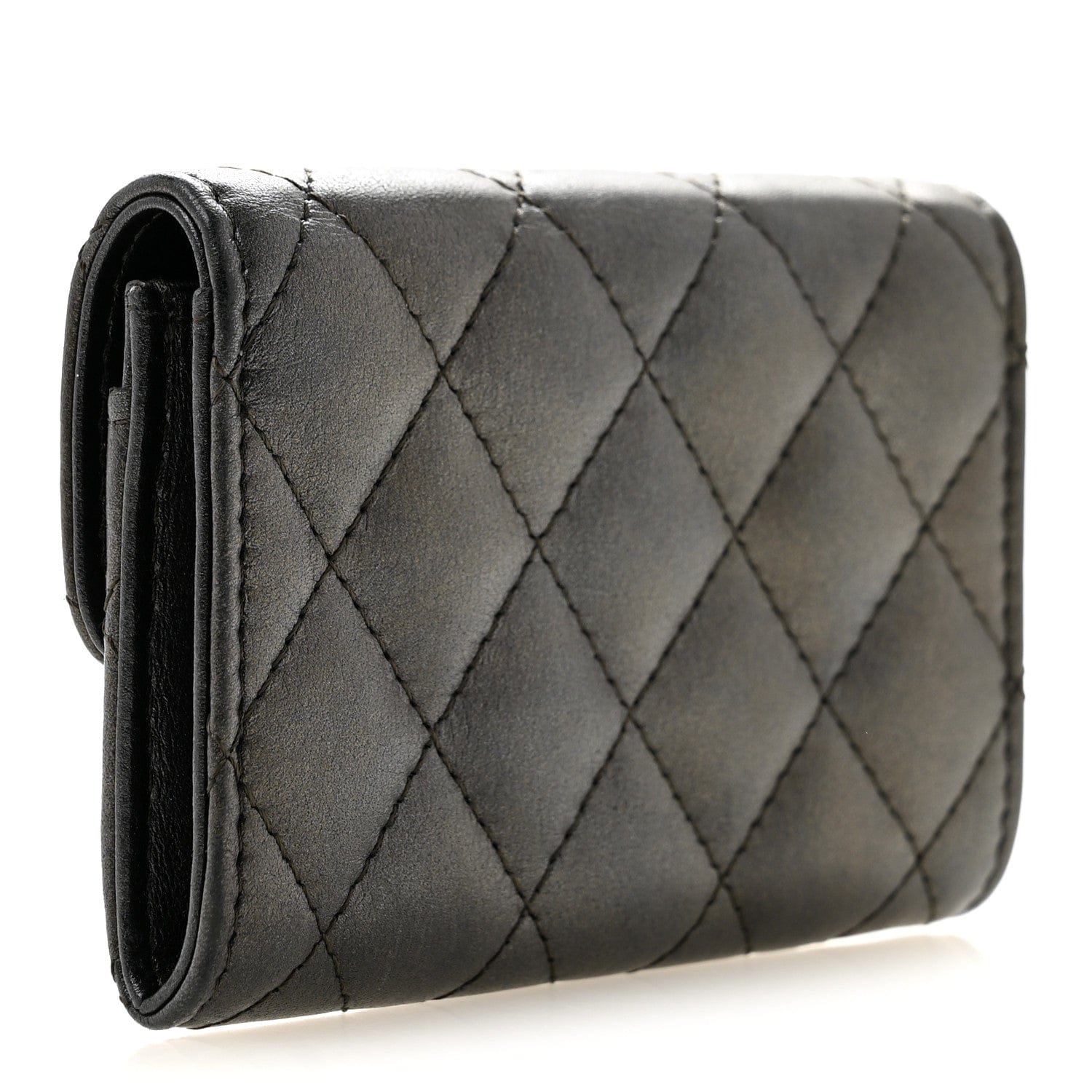 Chanel Metallic Calfskin Quilted Reissue Card Holder Wallet Charcoal