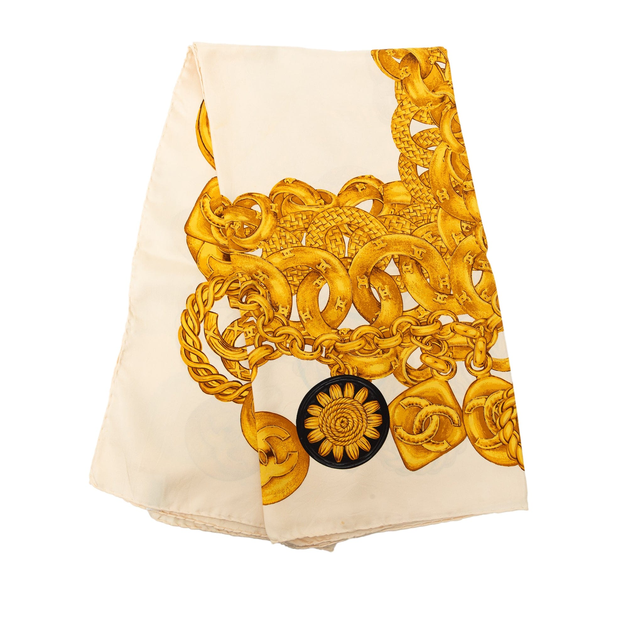 Chanel CC Medallion Chain Printed Silk Scarf