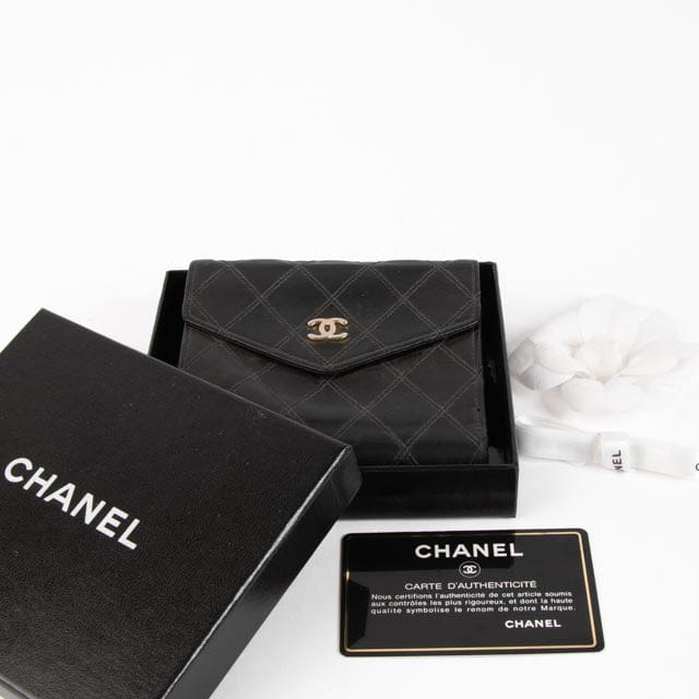 Chanel Black Lambskin Compact Wallet