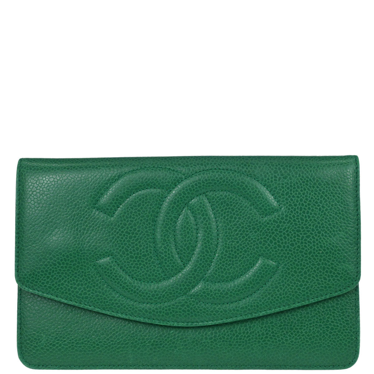 Chanel 1996 - 1997 Green Caviar Skin Bifold Long Wallet