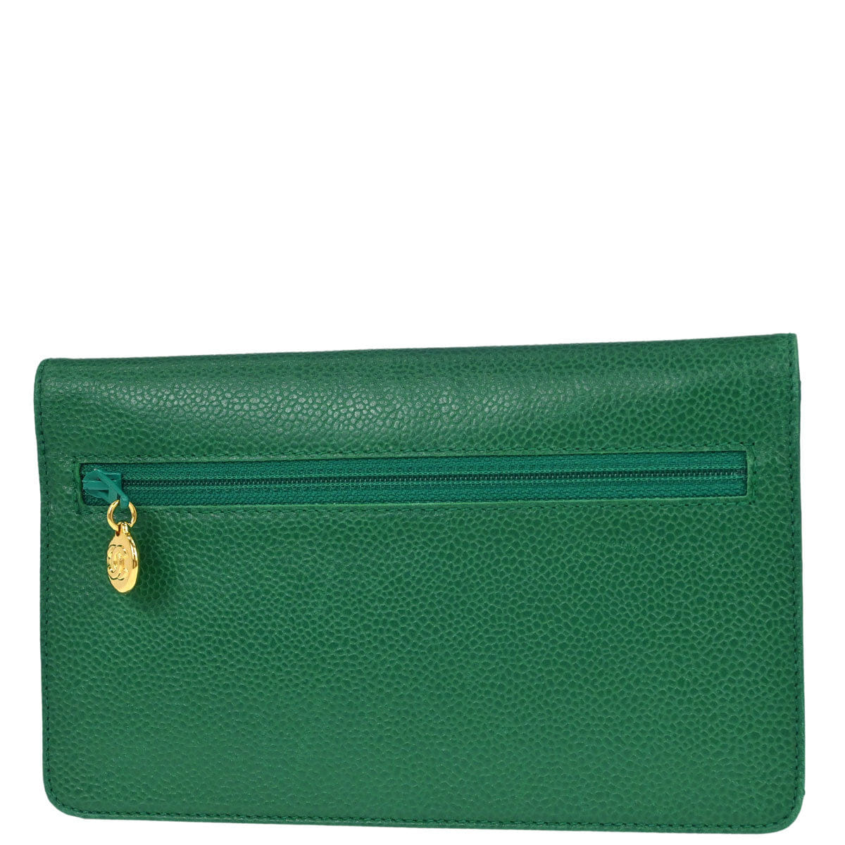 Chanel 1996 - 1997 Green Caviar Skin Bifold Long Wallet