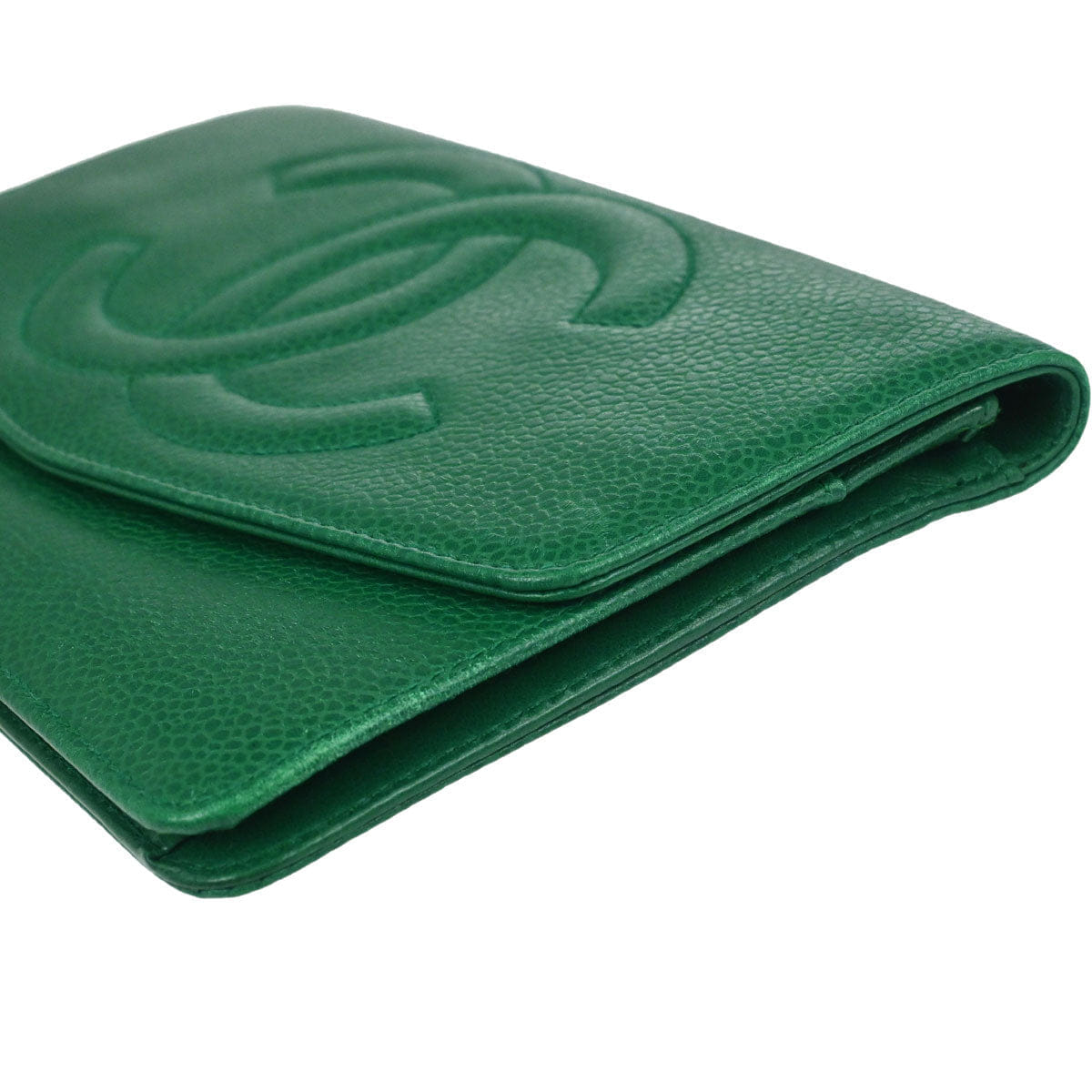 Chanel 1996 - 1997 Green Caviar Skin Bifold Long Wallet