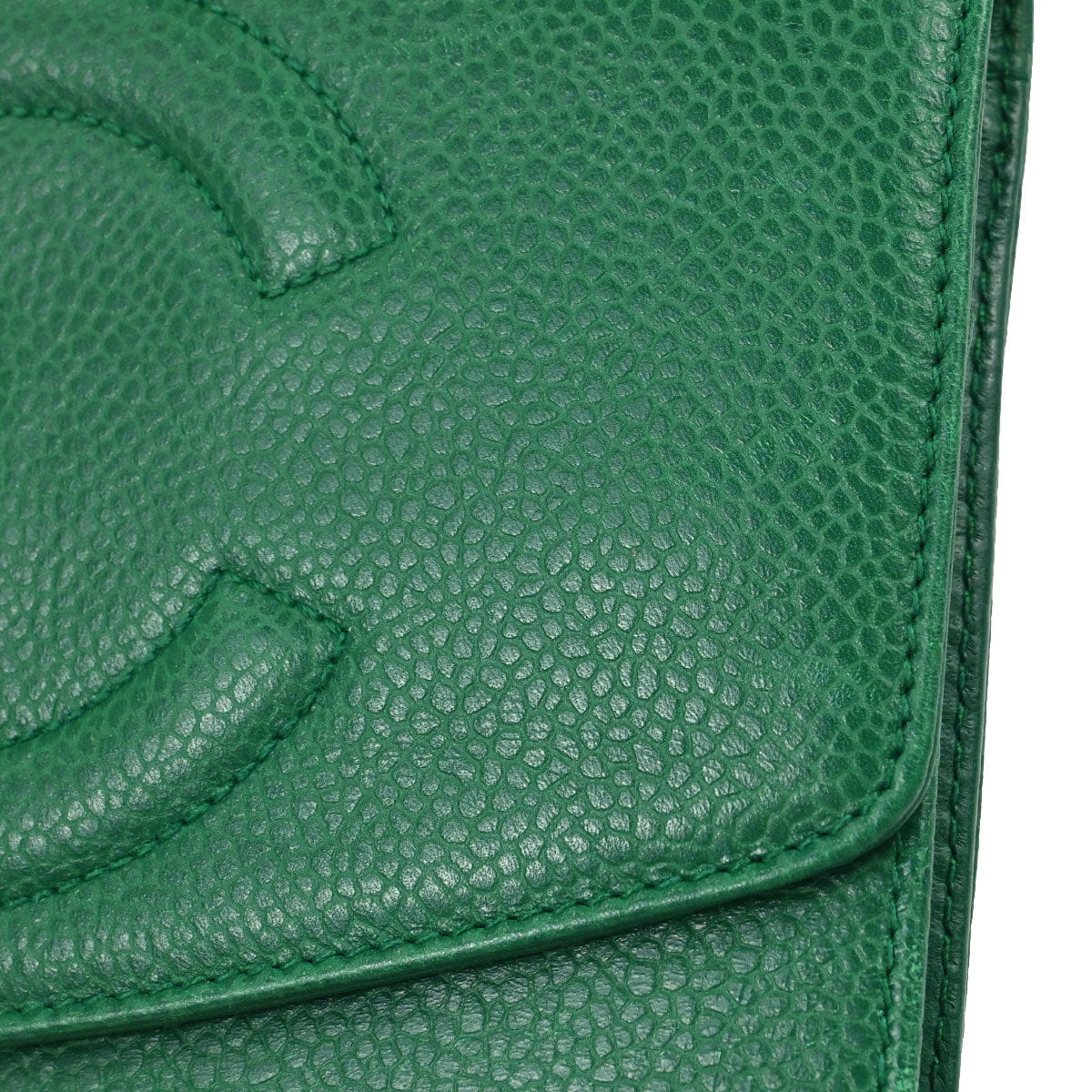 Chanel 1996 - 1997 Green Caviar Skin Bifold Long Wallet