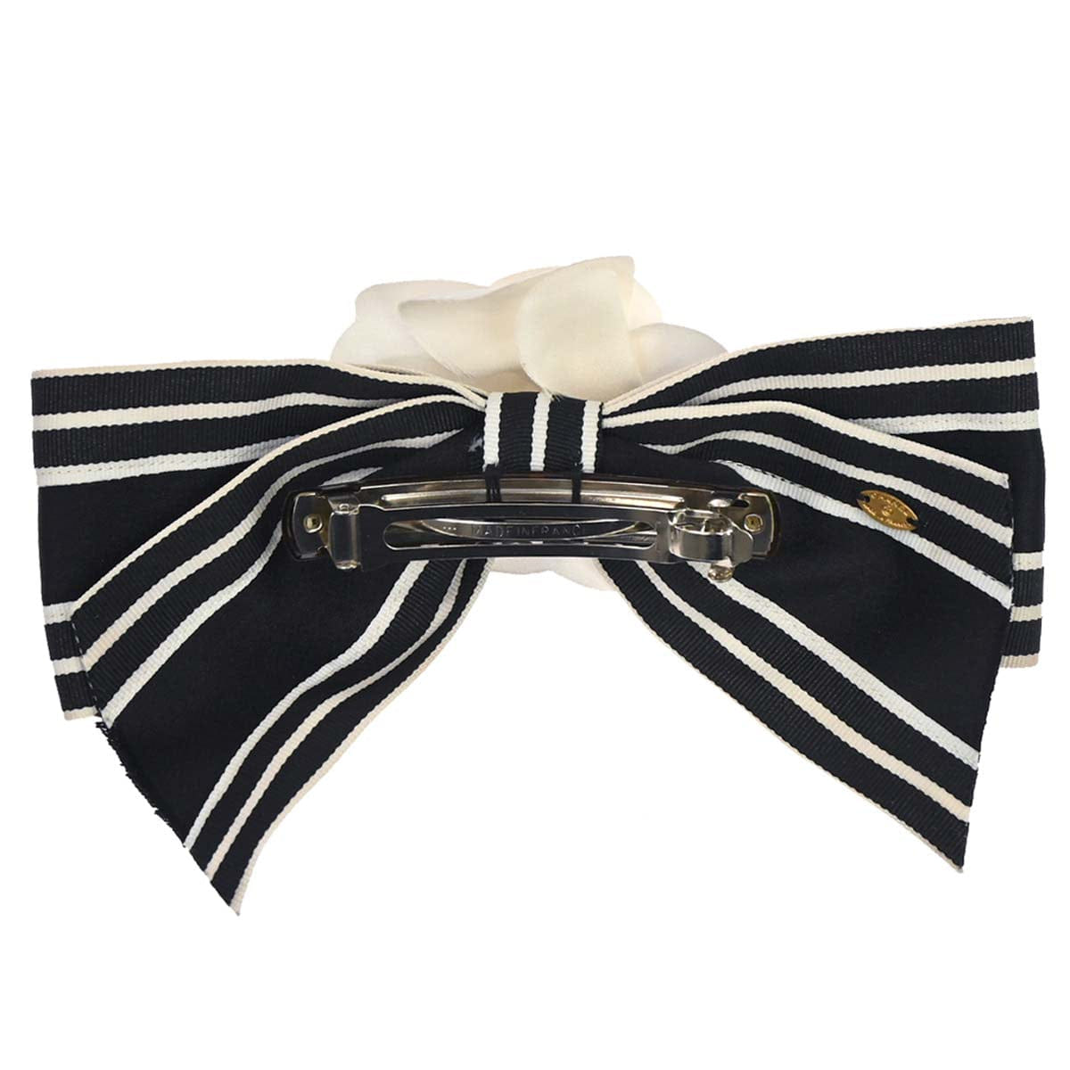 Chanel Camellia Bow Hair Barrette Black Satin Hair Accessories