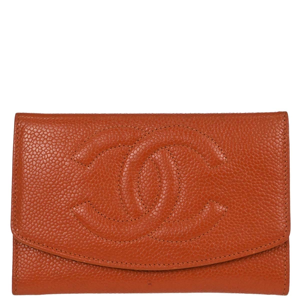 Chanel 1997 - 1999 Orange Caviar Skin Coin Purse Wallet