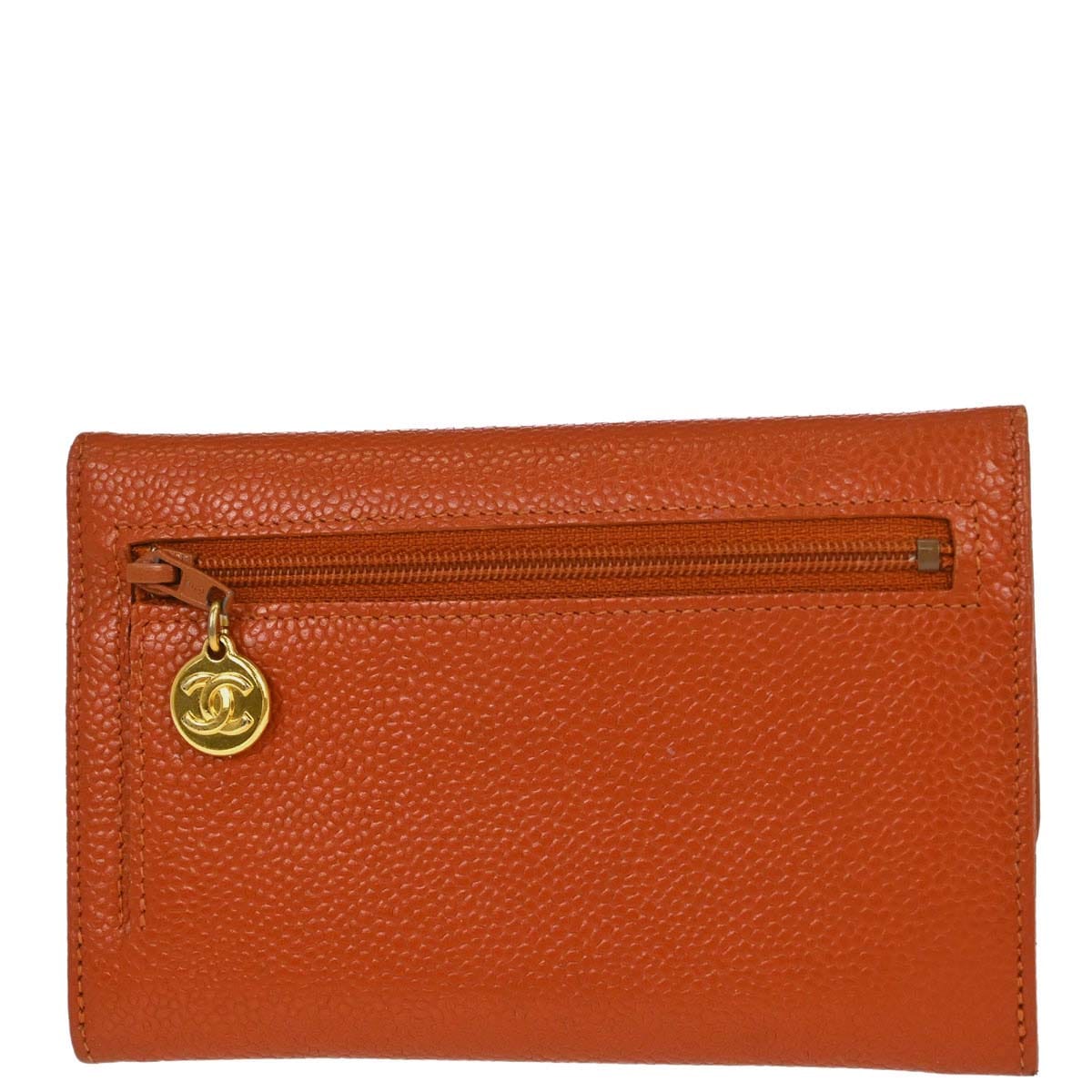 Chanel 1997 - 1999 Orange Caviar Skin Coin Purse Wallet