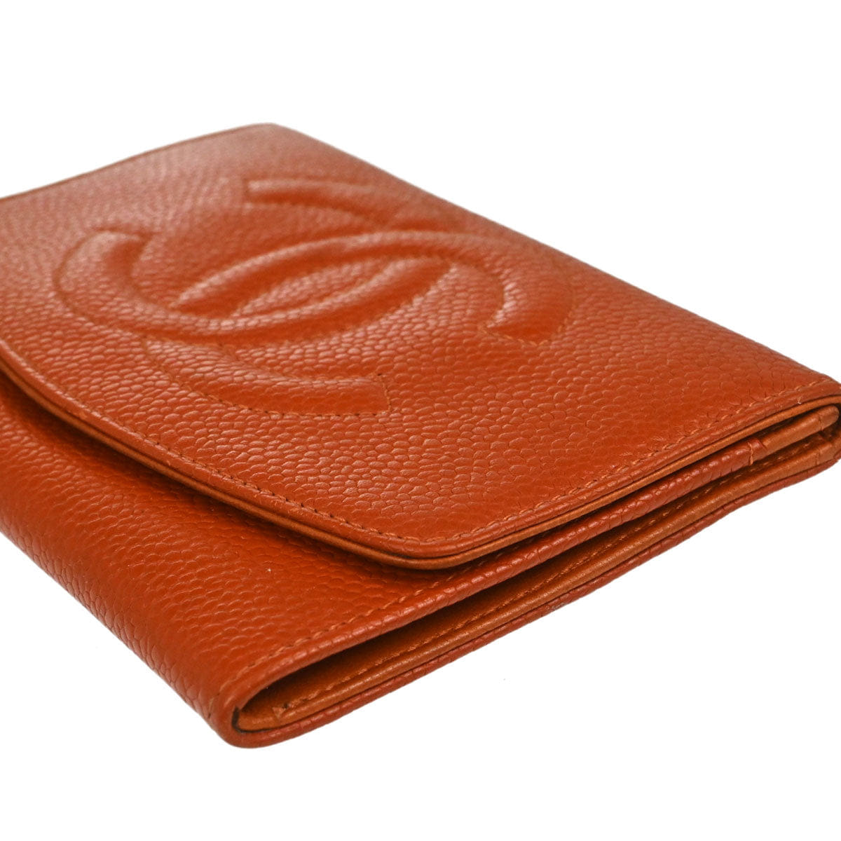 Chanel 1997 - 1999 Orange Caviar Skin Coin Purse Wallet