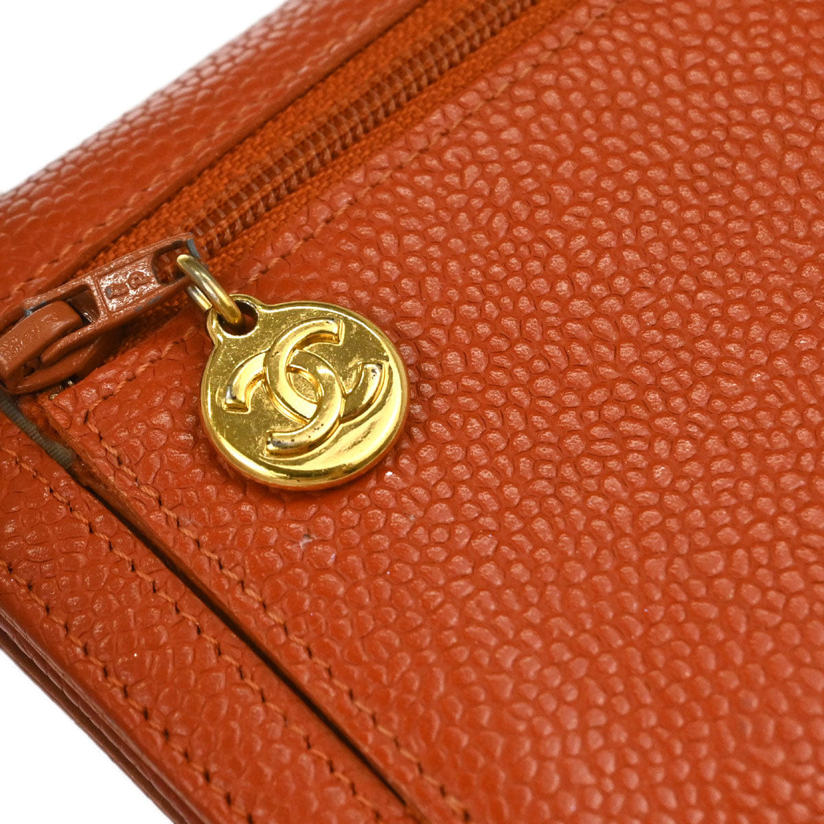 Chanel 1997 - 1999 Orange Caviar Skin Coin Purse Wallet