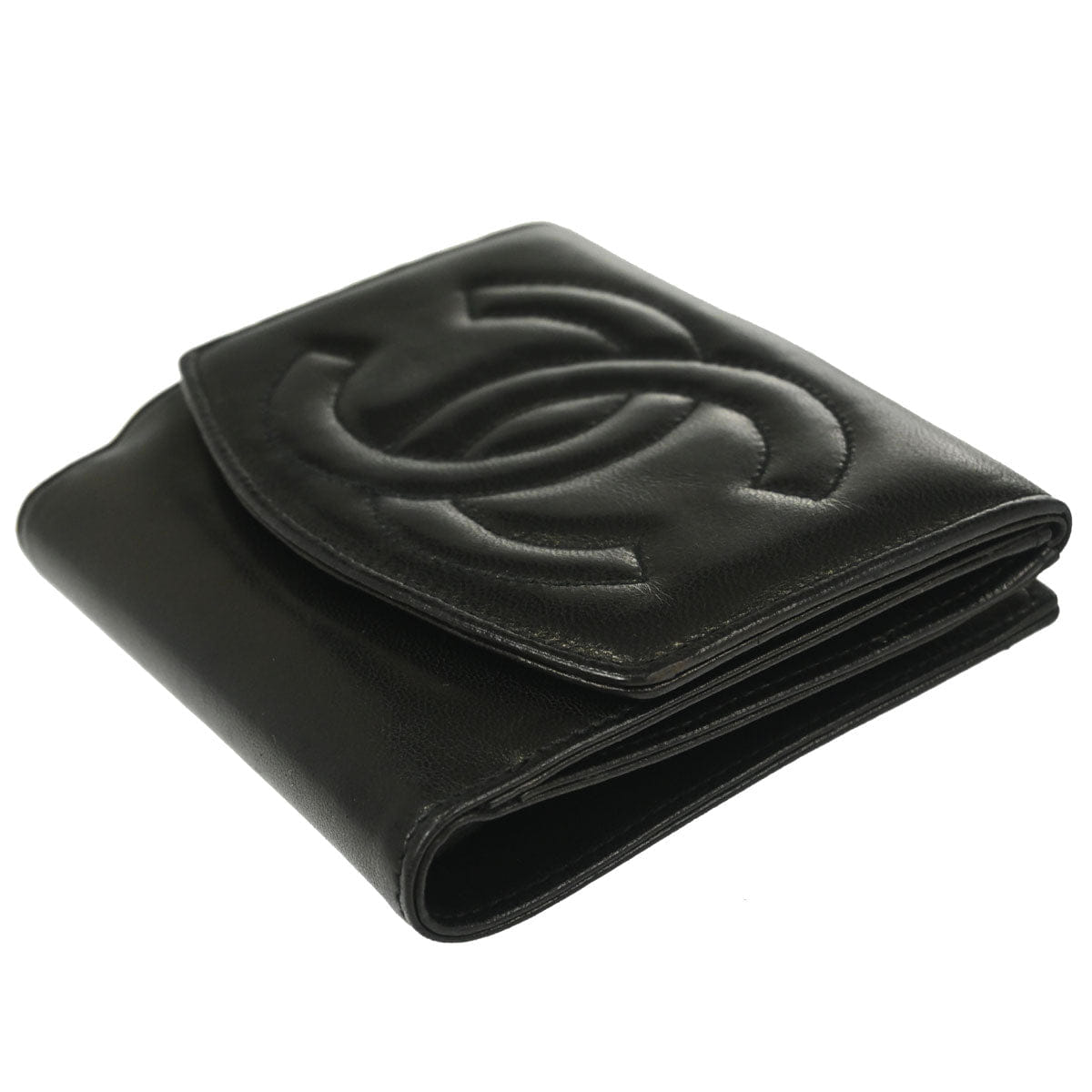 Chanel 1994 - 1996 Bifold Wallet Black Lambskin
