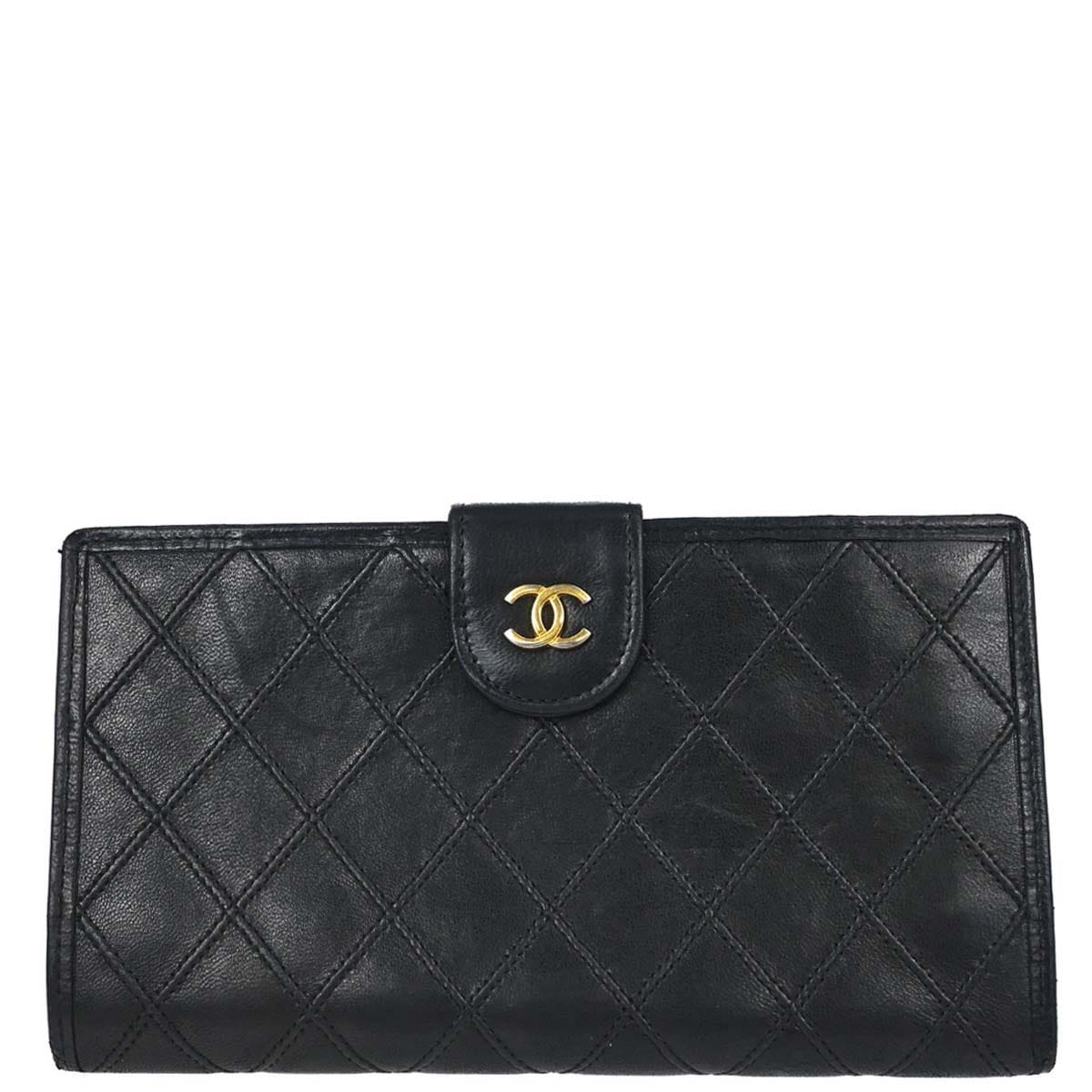 Chanel 1996 - 1997 Black Lambskin Bicolore Long Bifold Wallet