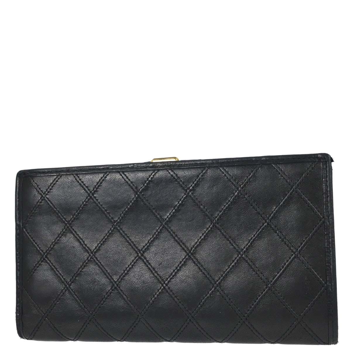 Chanel 1996 - 1997 Black Lambskin Bicolore Long Bifold Wallet