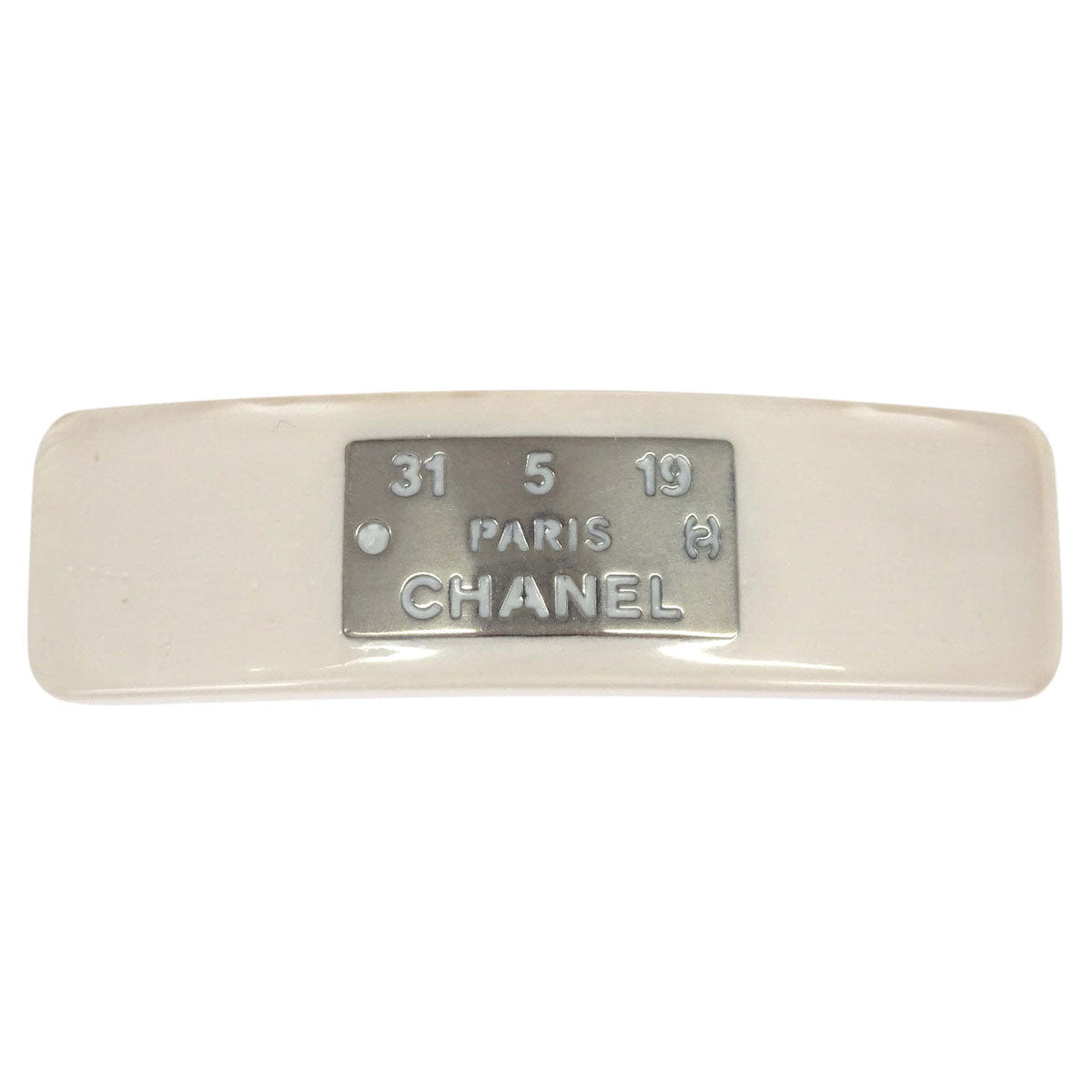 Chanel Barrette Hair Accessories White Silver Acrylic 99A