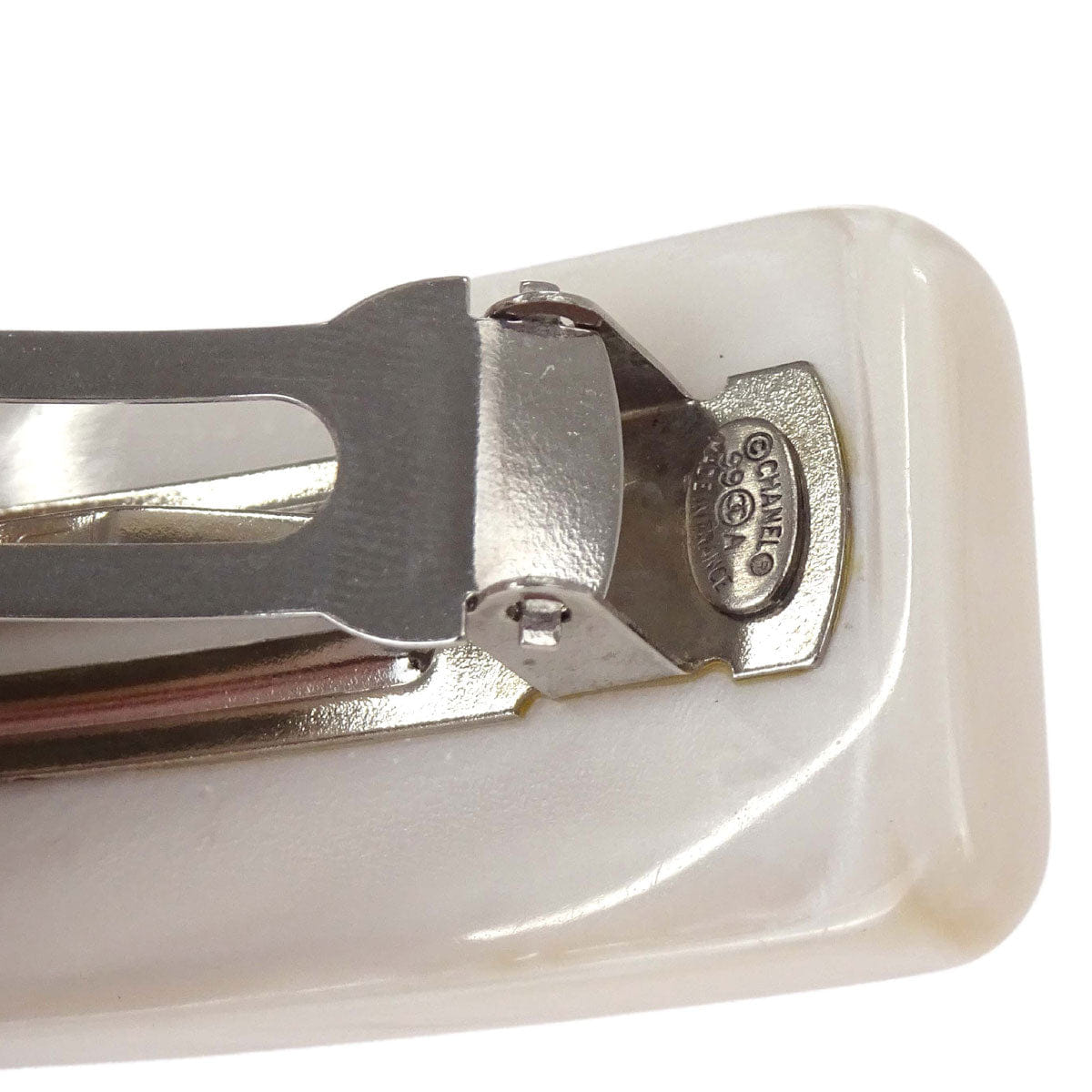 Chanel Barrette Hair Accessories White Silver Acrylic 99A