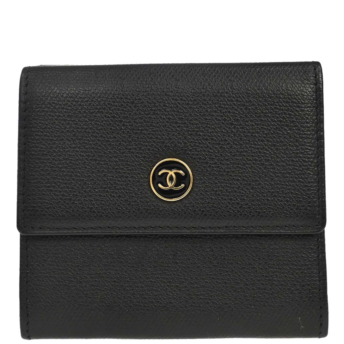 Chanel 2005 - 2006 Black Calfskin Coco Button Trifold Wallet