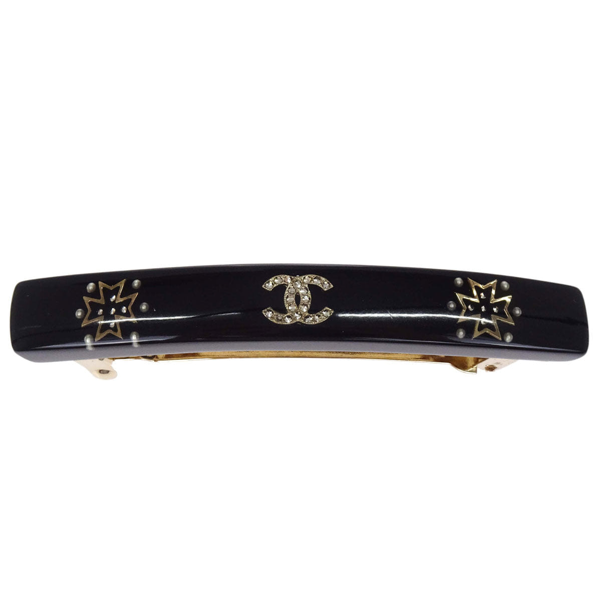 Chanel Barrette Hair Accessories Black Acrylic Rhinestone 09A