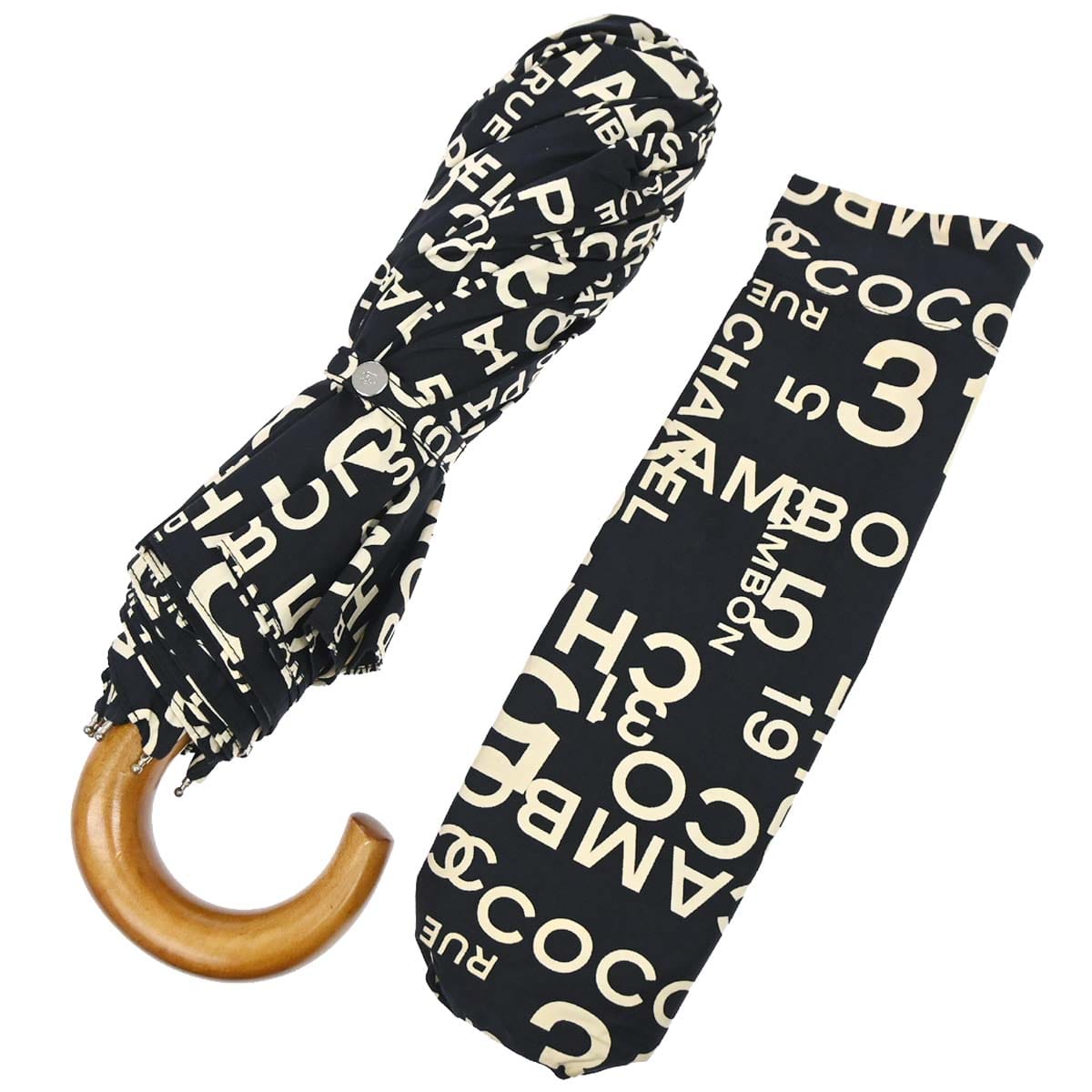 Chanel Black By Sea Line Folding Umbrella Small Good