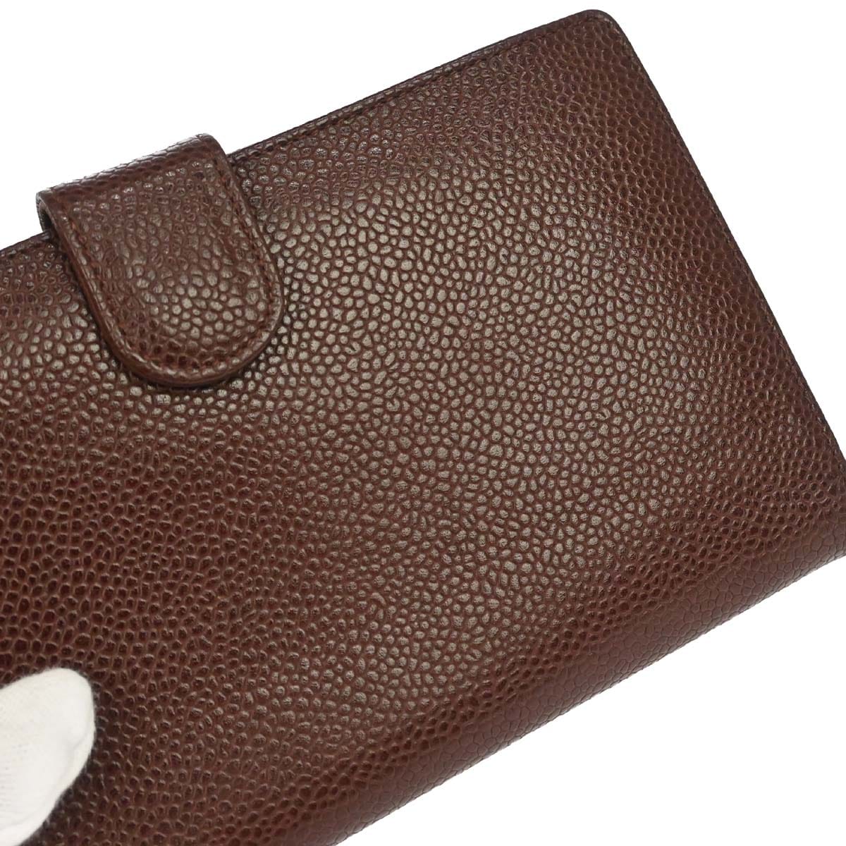 Chanel 1997 - 1999 Brown Caviar Skin Long Bifold Wallet Purse