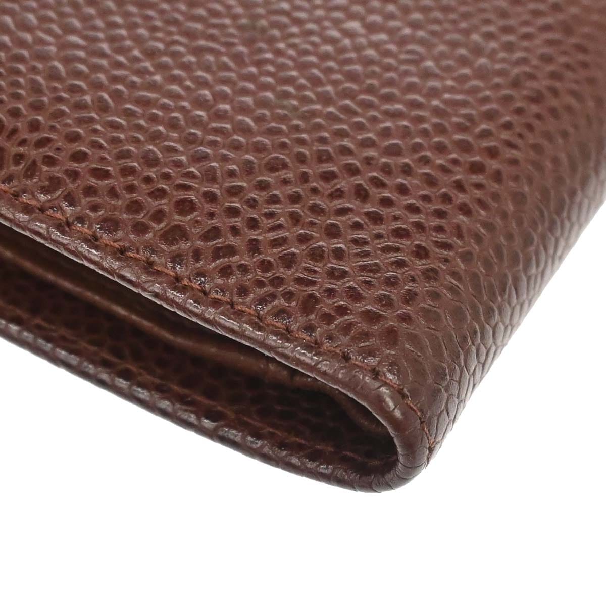 Chanel 1997 - 1999 Brown Caviar Skin Long Bifold Wallet Purse