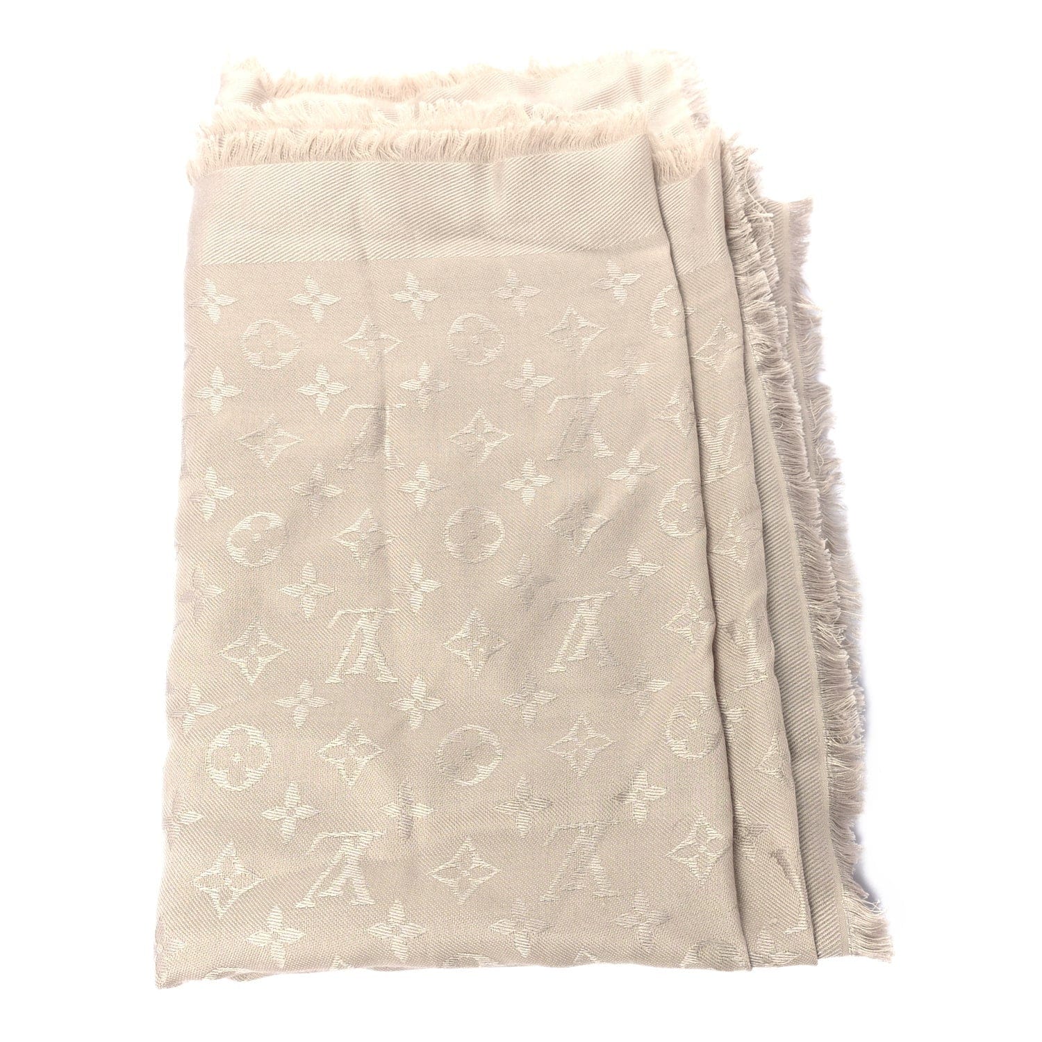Louis Vuitton Silk Lurex Wool Monogram Shine Shawl Greige