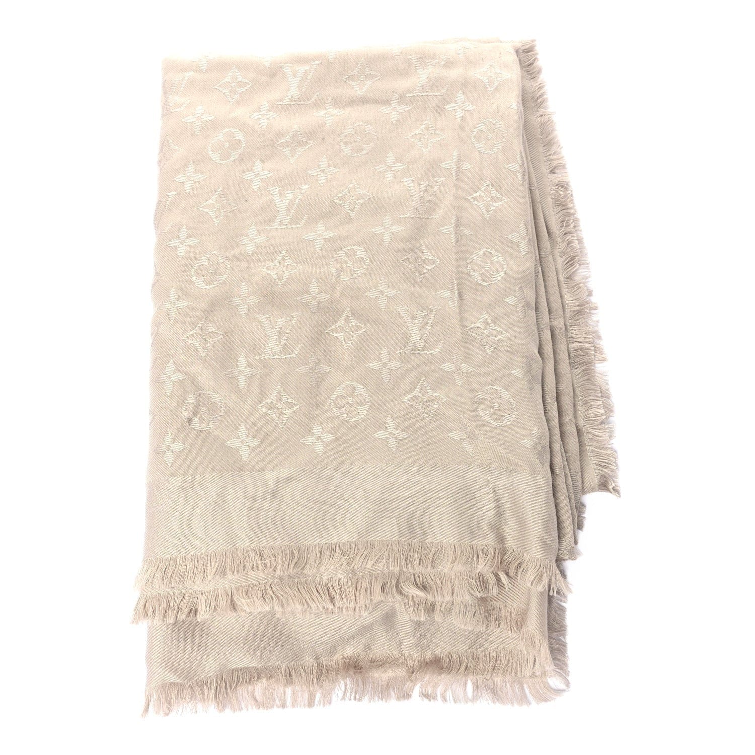 Louis Vuitton Silk Lurex Wool Monogram Shine Shawl Greige