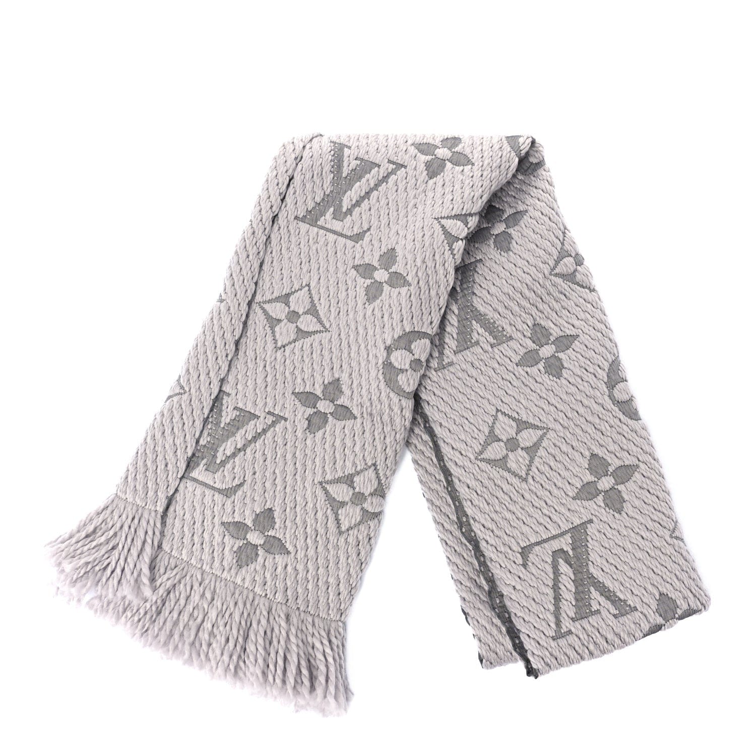 Louis Vuitton Wool Silk Logomania Scarf Pearl Grey