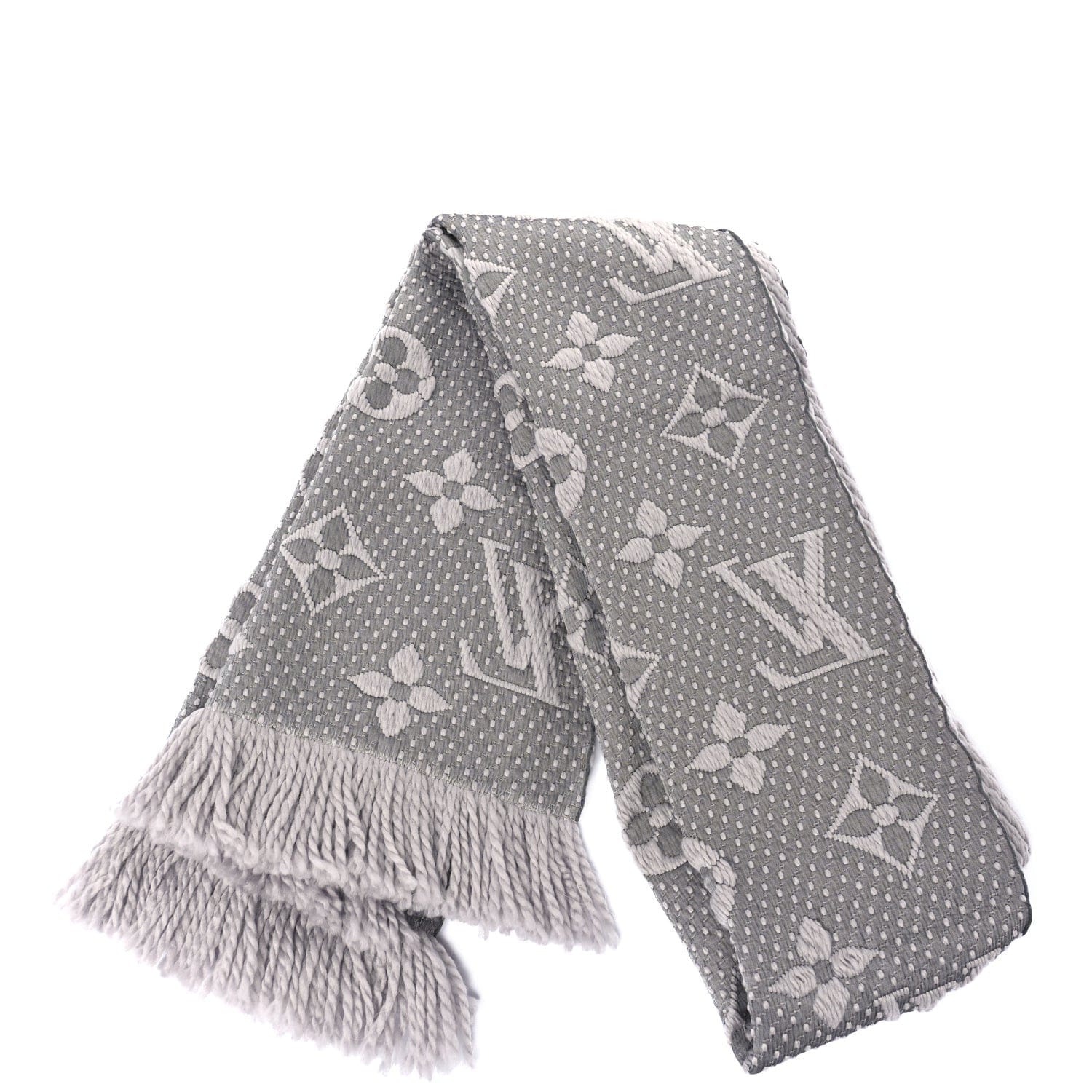 Louis Vuitton Wool Silk Logomania Scarf Pearl Grey