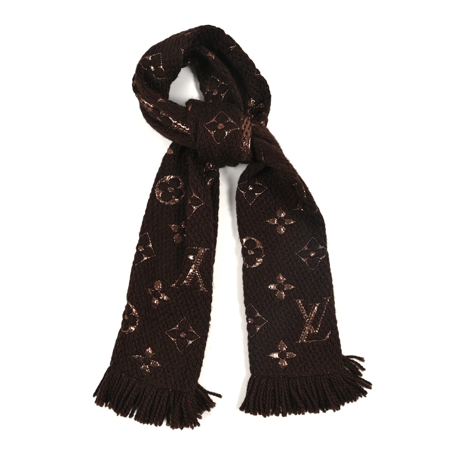 Louis Vuitton Wool Silk Logomania Shine Scarf Marron