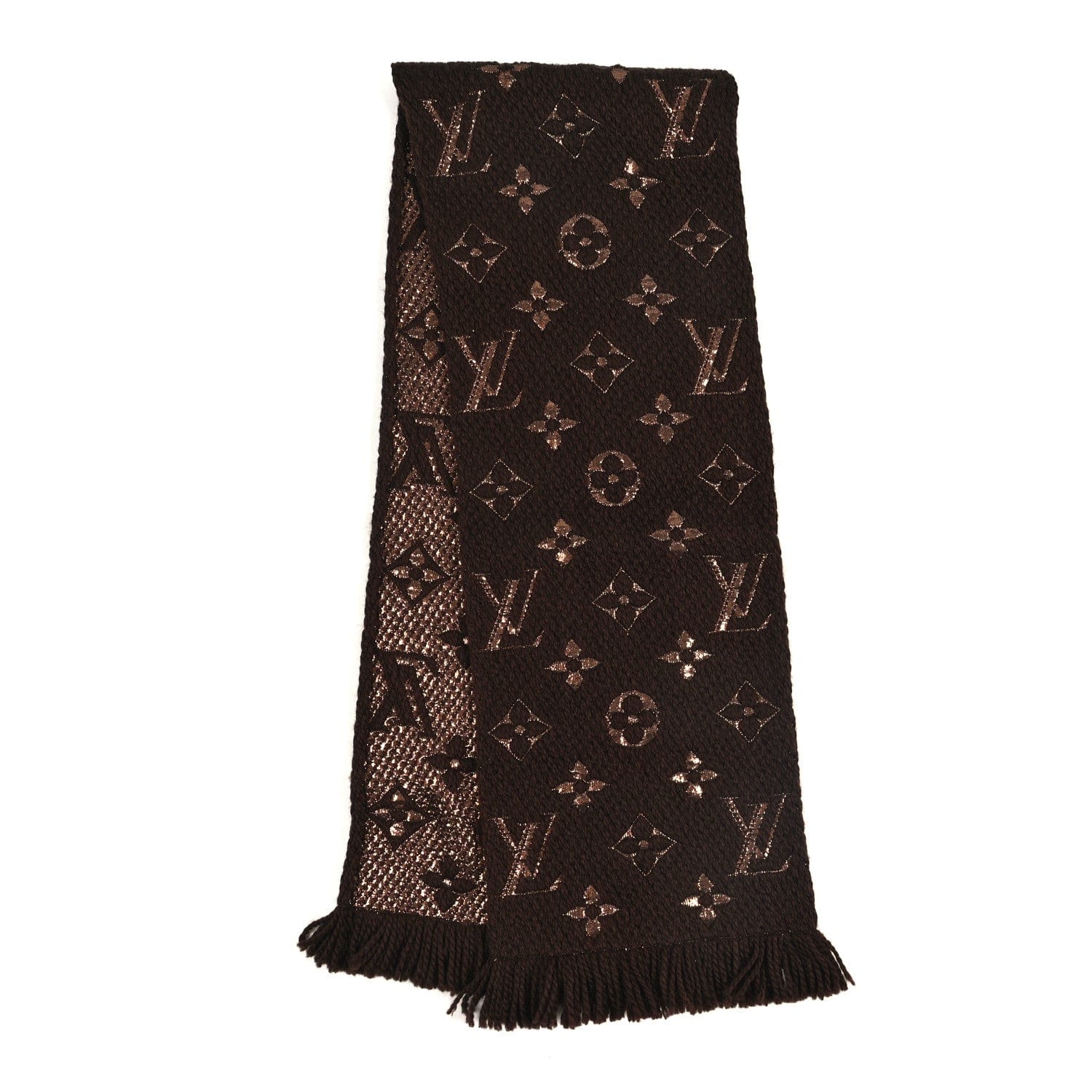 Louis Vuitton Wool Silk Logomania Shine Scarf Marron