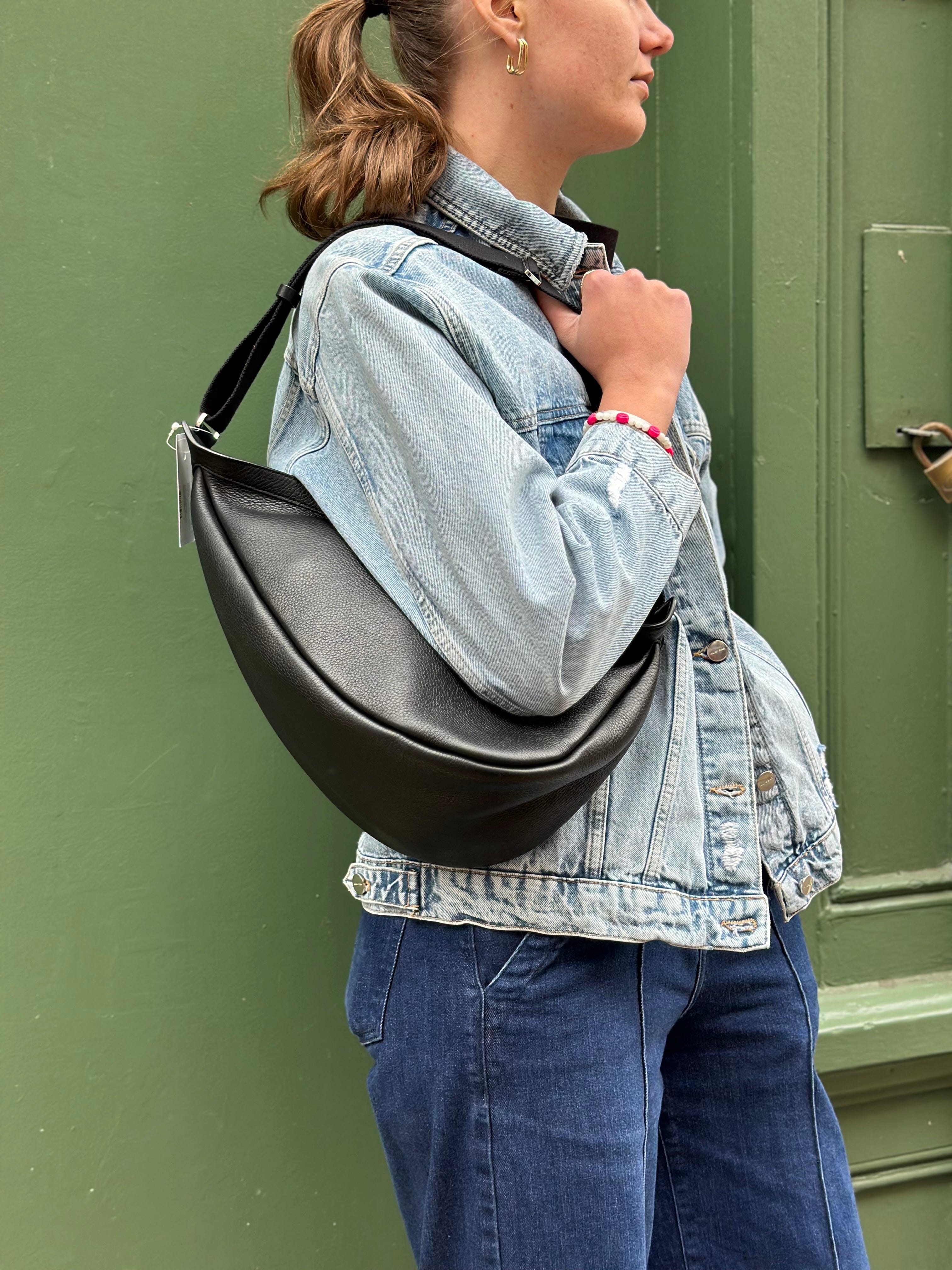 The Row Large Slouchy Banana Black Leather Crossbody Bag