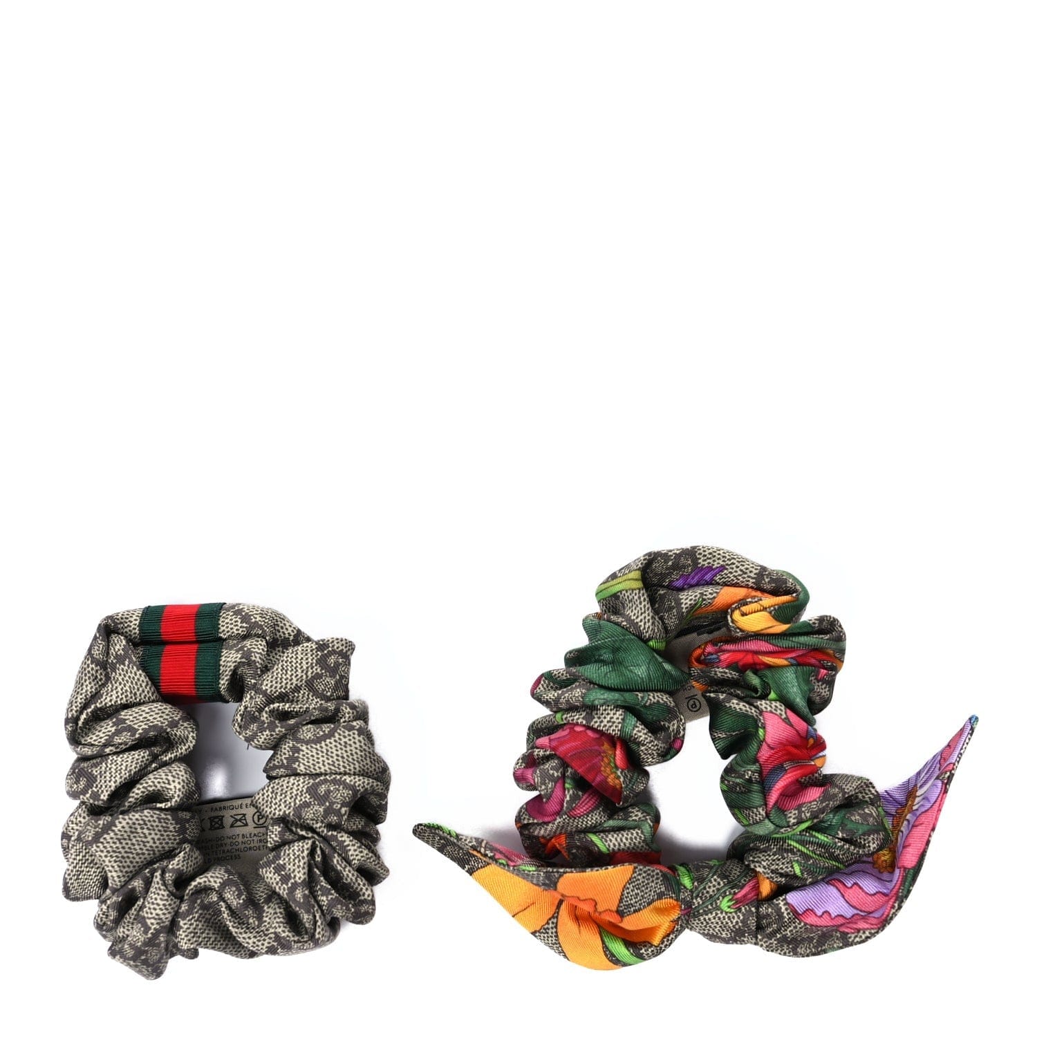 Gucci Silk Monogram Web Flora Print Scrunchies Set Multicolor Multicolor