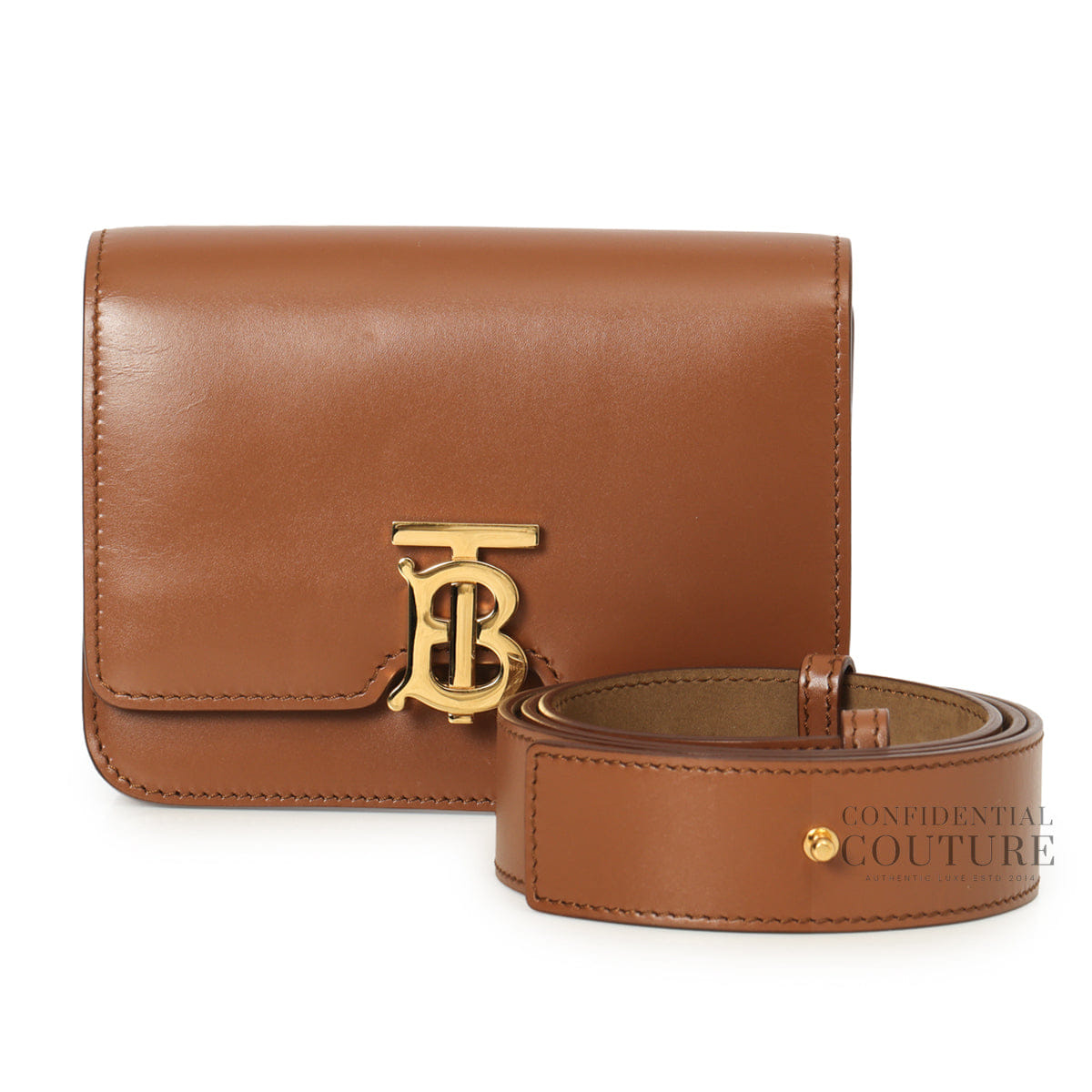 Burberry Malt Brown Leather TB Monogram Belt Bag