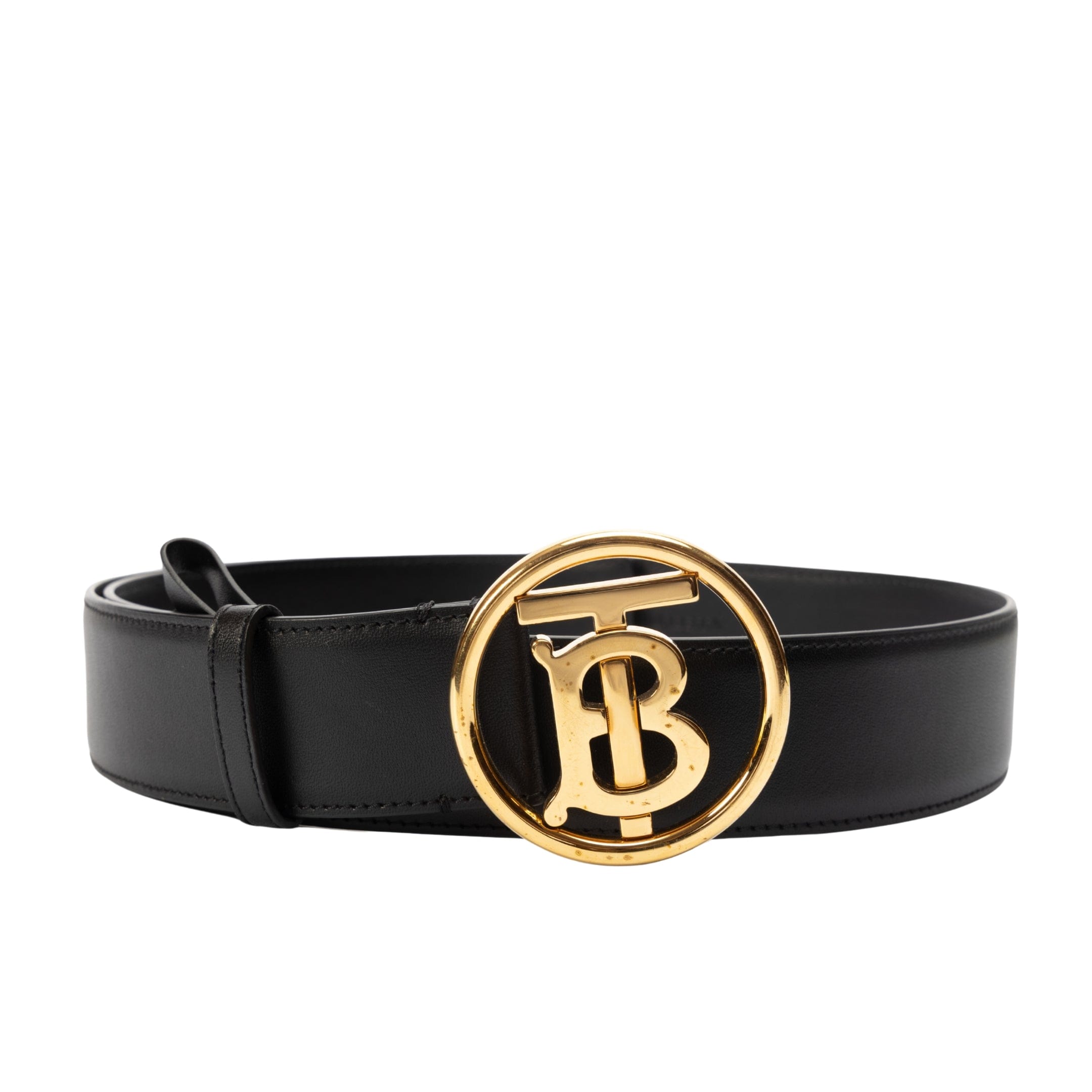 Burberry Black Leather TB Buckle Belt