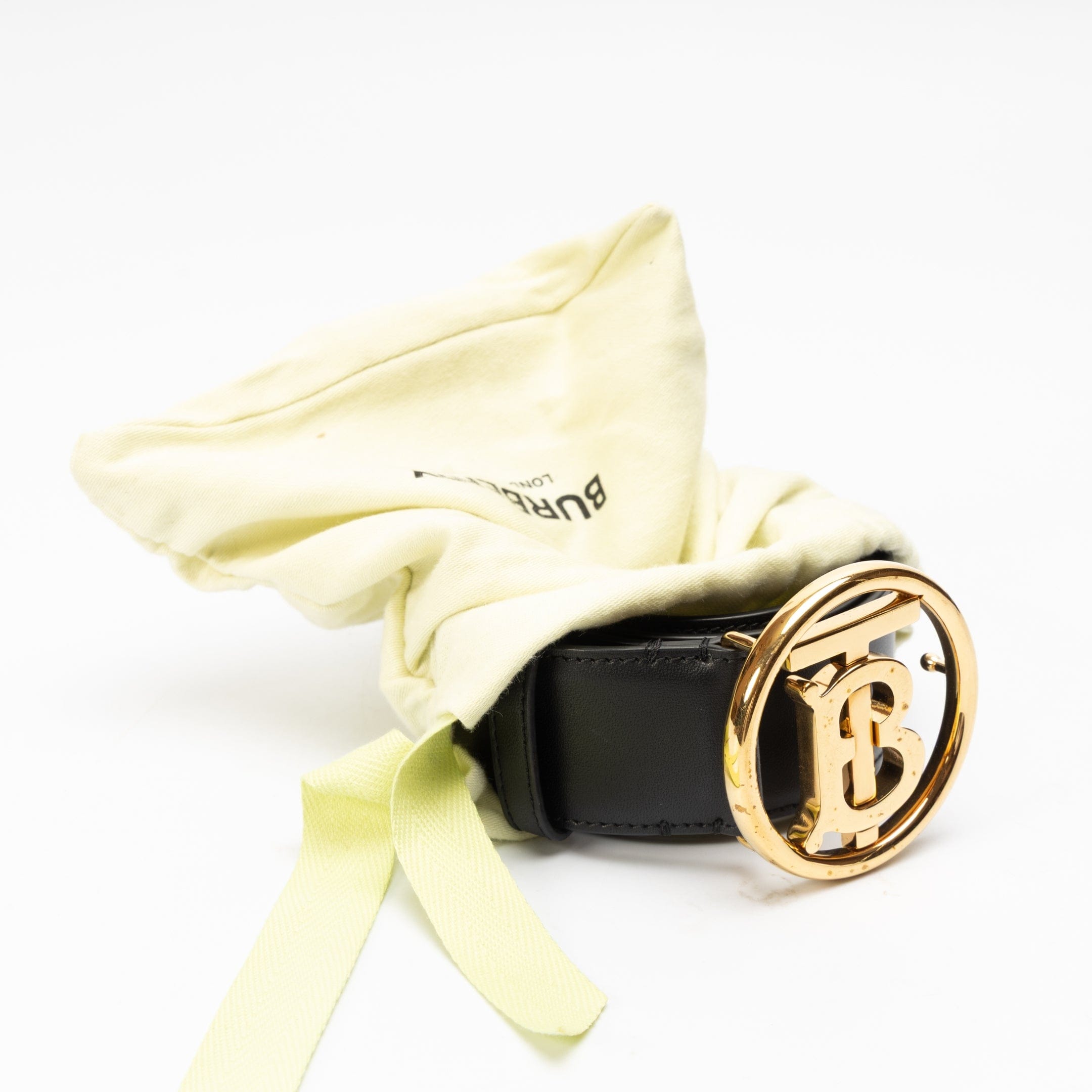Burberry Black Leather TB Buckle Belt