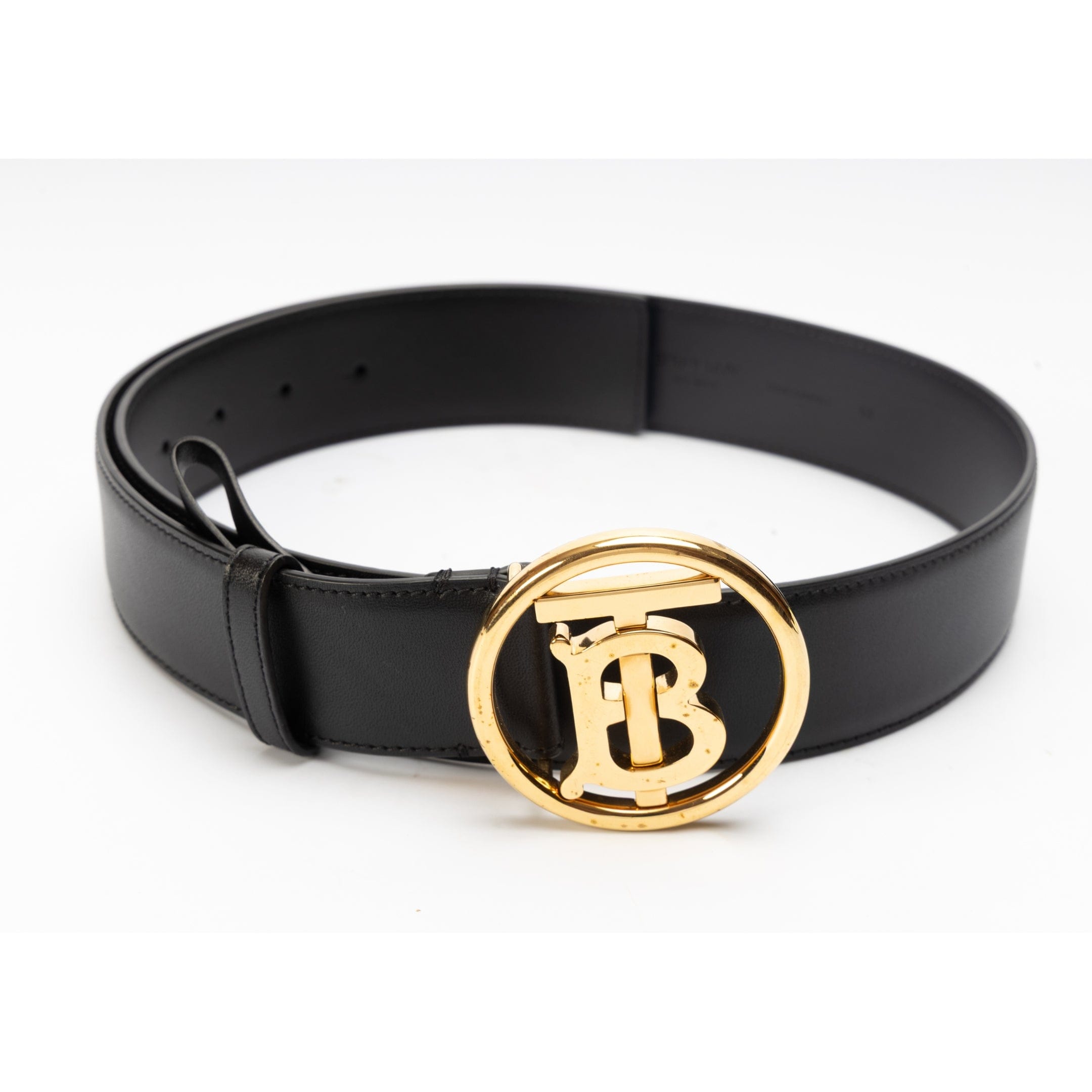 Burberry Black Leather TB Buckle Belt