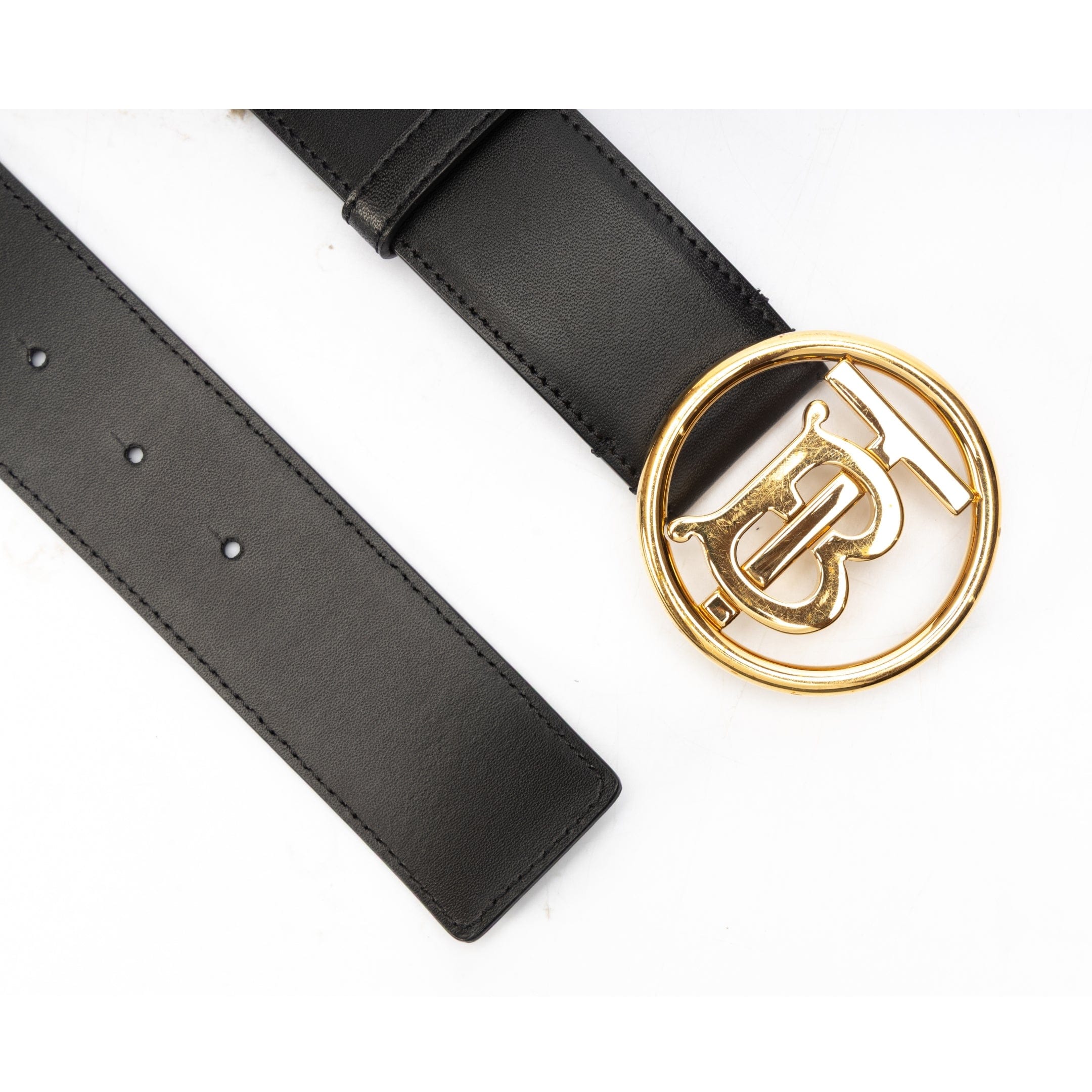 Burberry Black Leather TB Buckle Belt