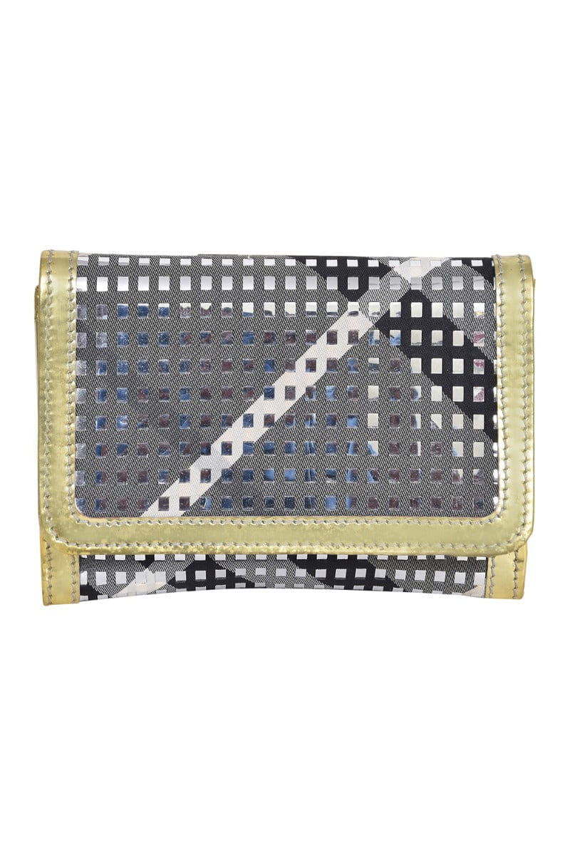 Burberry Black & White Plaid Metallic Wallet