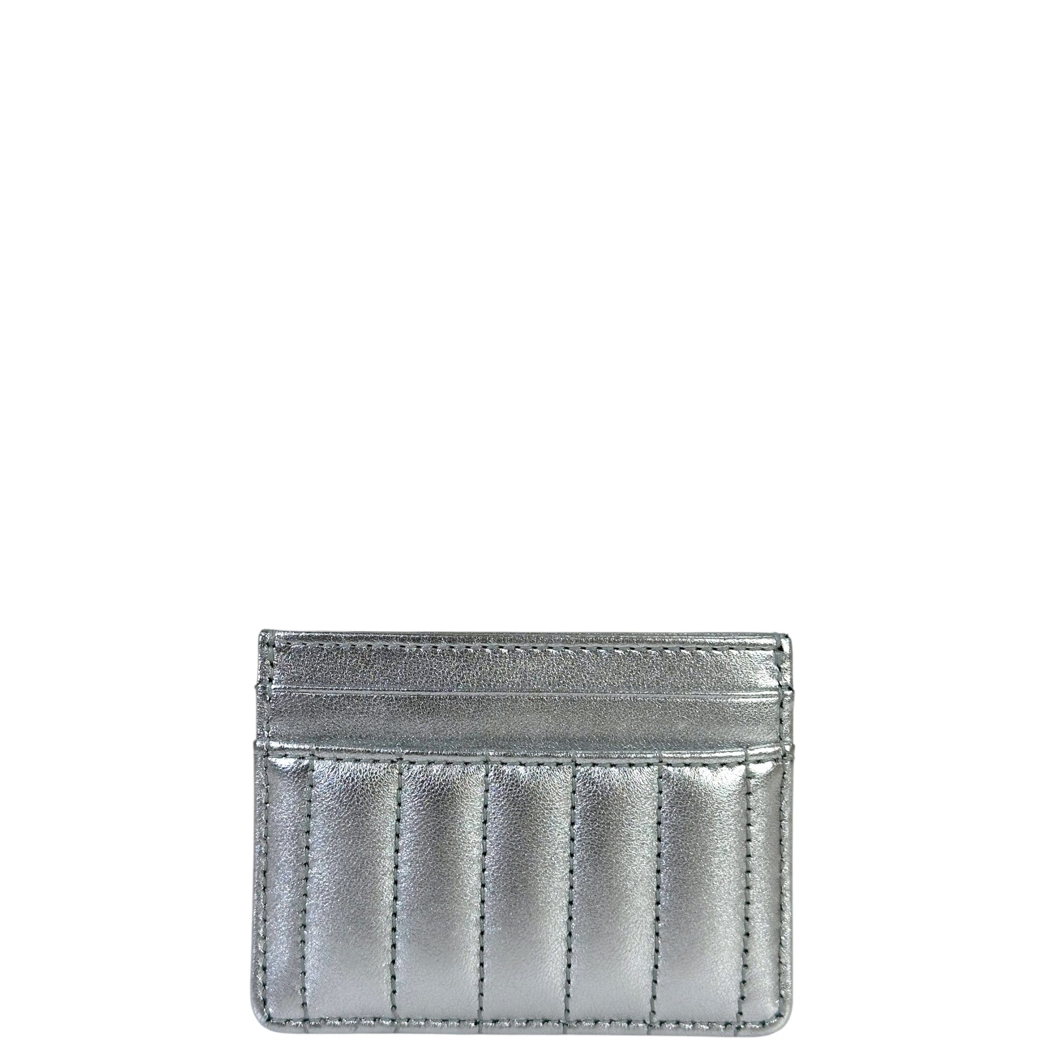 Burberry Lola Card Case Silver Metallic Quilted Leather